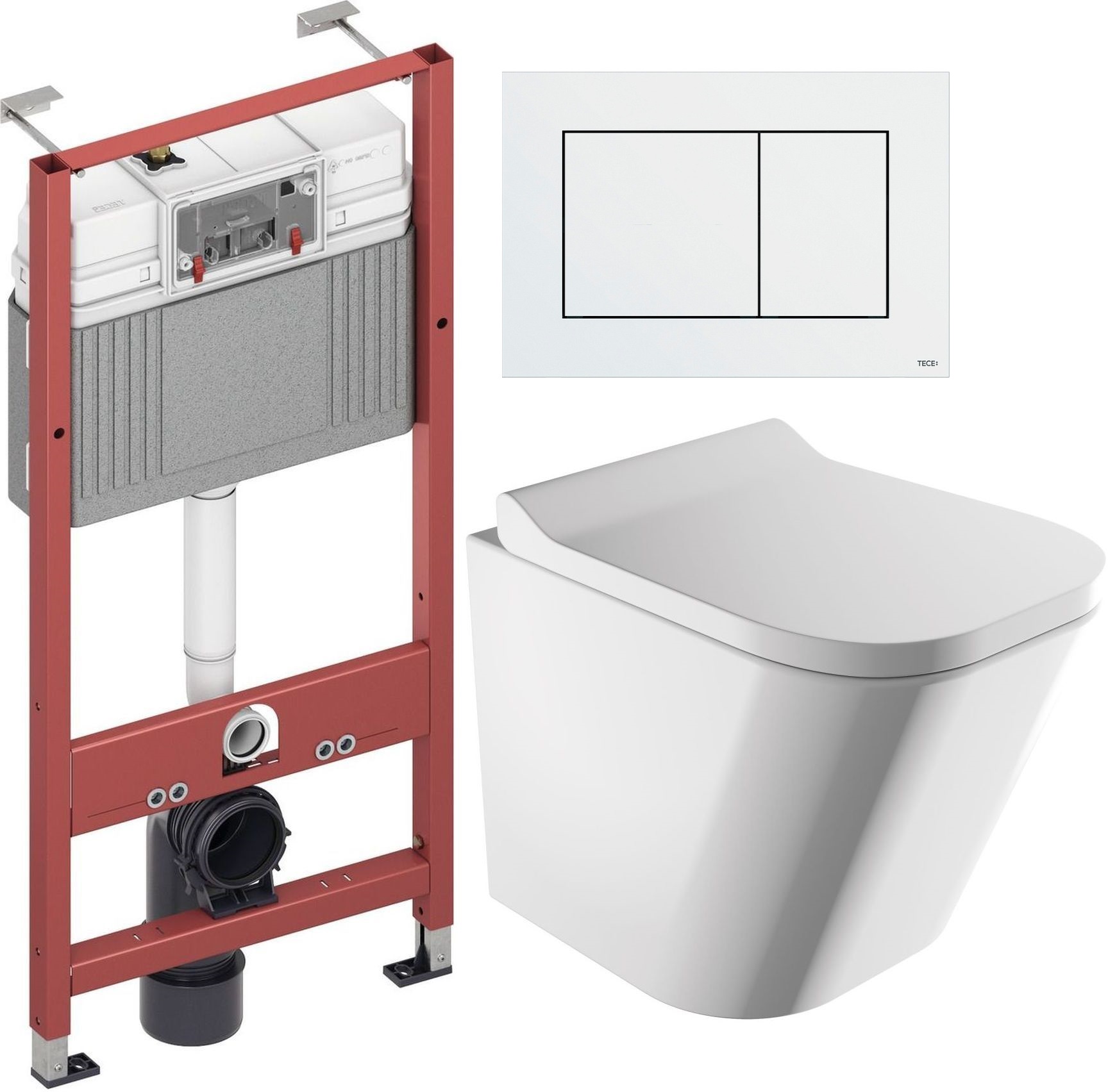 Zestaw Omnires Fontana miska WC z deską wolnoopadającą i stelaż podtynkowy Tece Base z przyciskiem spłukującym Now biały ... - Wysyłka w 24h