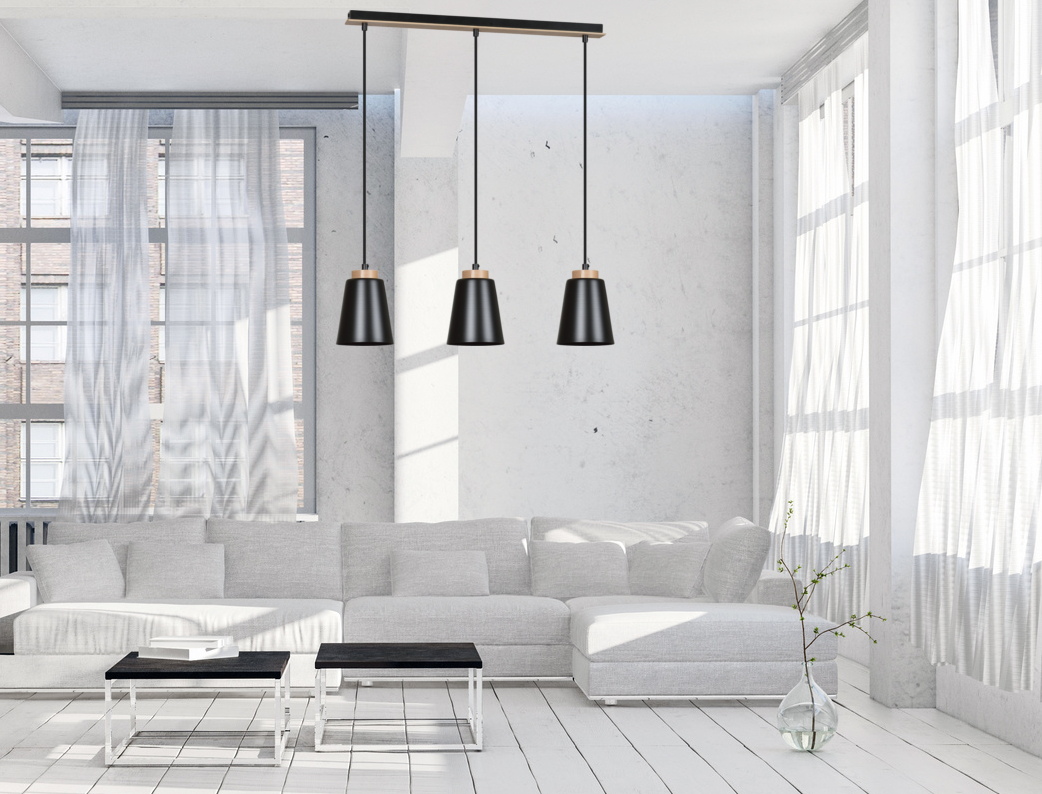 Emibig Bolero lampa wisząca 3x15 W czarna-drewno 442/3