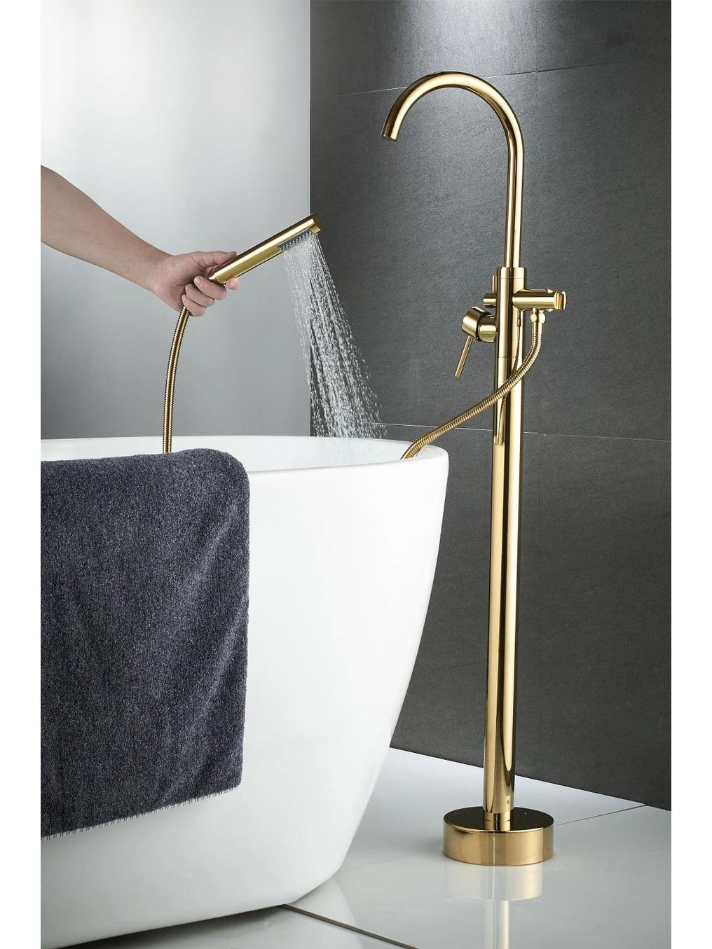 Rea Lungo bateria wannowo-prysznicowa wolnostojąca złota REA-B7499