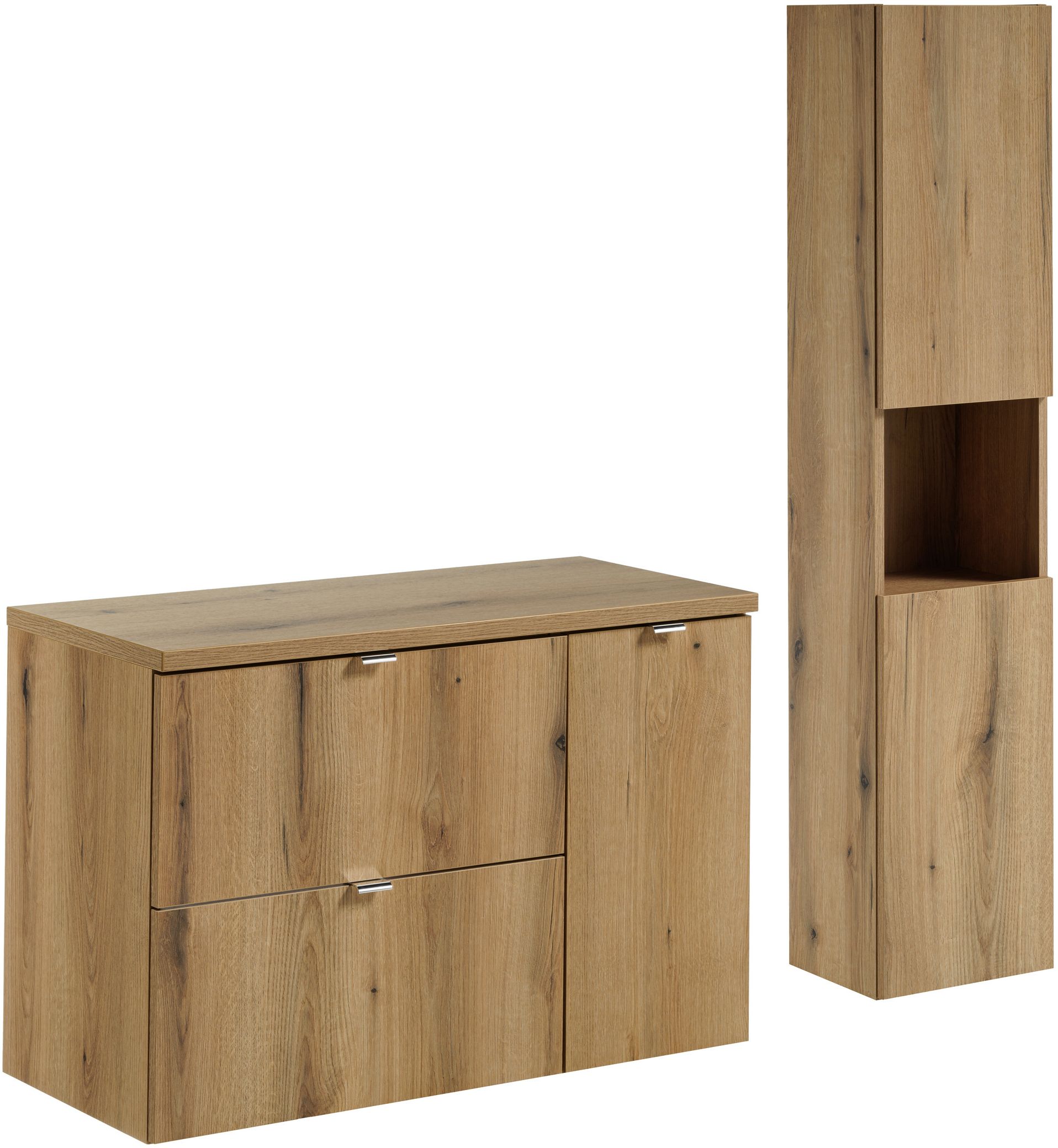Zestaw Comad Nova Oak szafki 60 cm i 30 cm wiszące z blatem meblowym 90 cm z szafką boczną wysoką dąb SET-NOA B OAK 90CM S HC