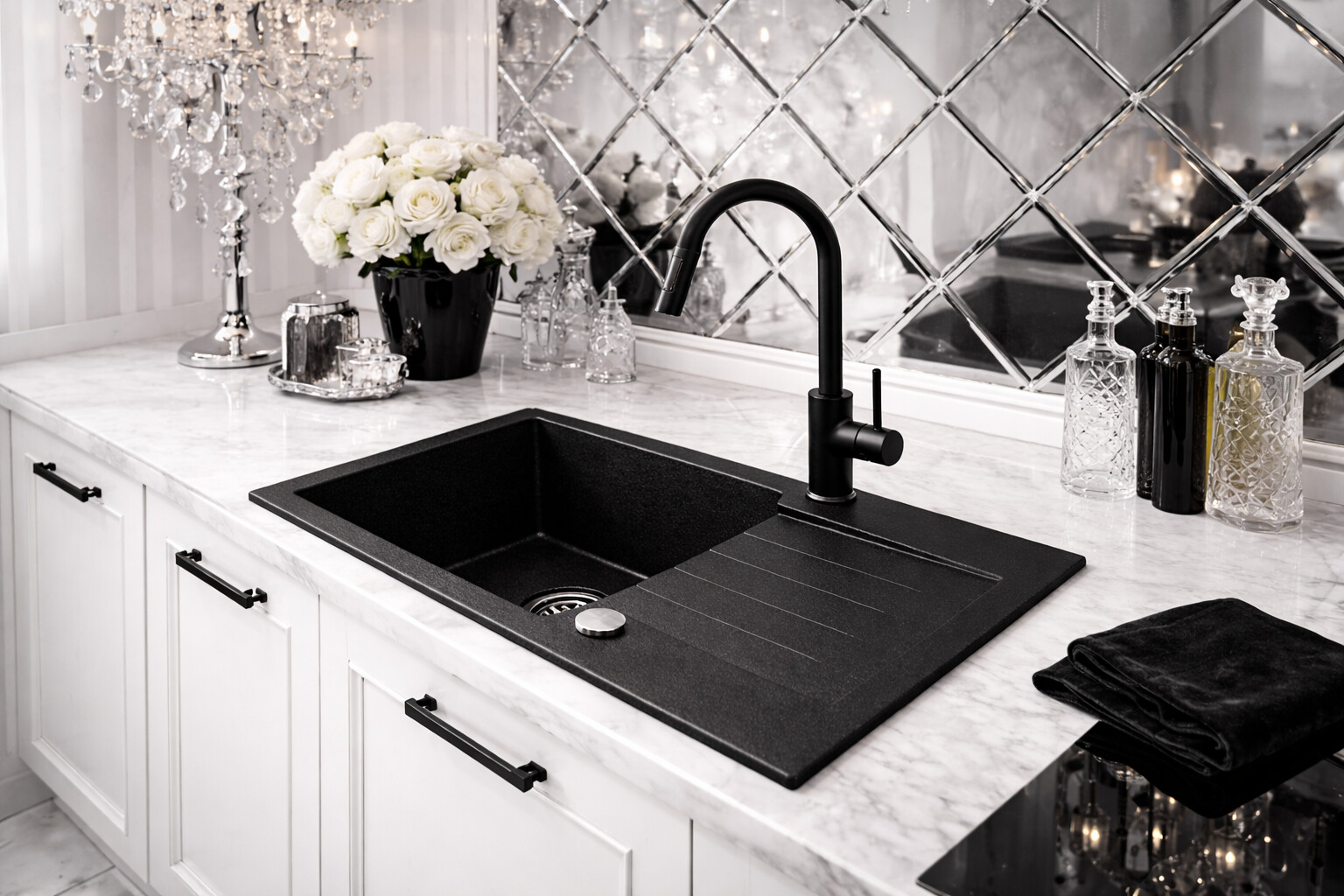 Ruvetti Pineko zlewozmywak granitowy 68x44,2 cm czarny 3001PN_BC140_W