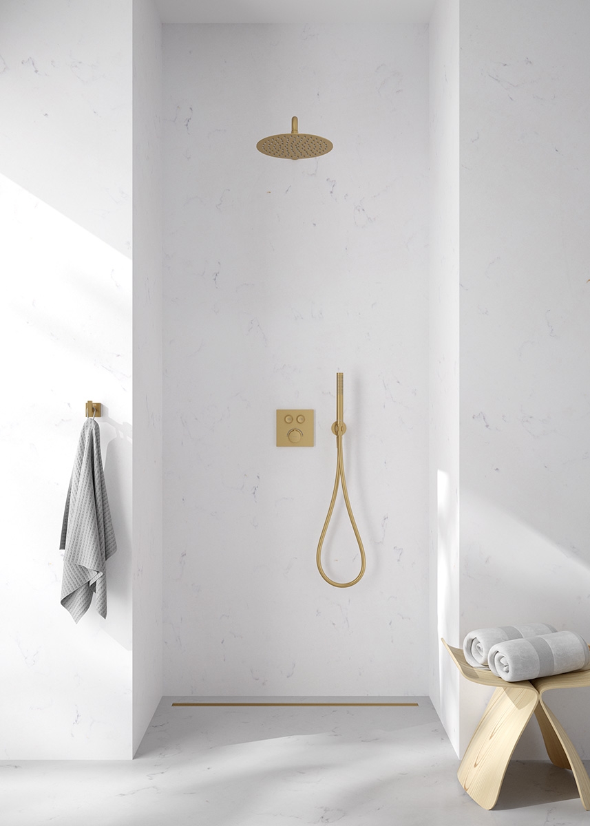 Oltens Onega (S) bateria wannowo-prysznicowa podtynkowa termostatyczna złoto szczotkowane 34602810 - Wysyłka w 24h