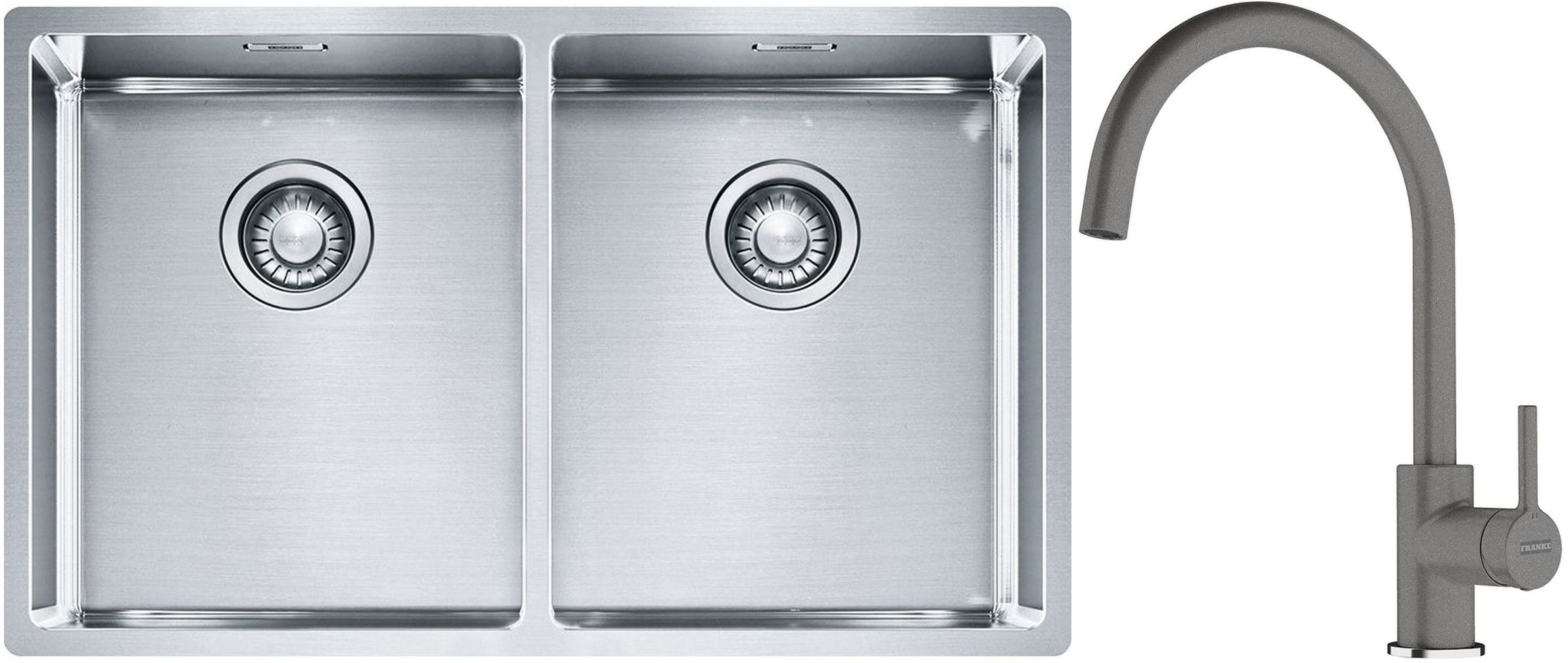 Franke Box BXX 220/120 34-34 zlewozmywak 74x45 cm stalowy z baterią kuchenną Lina kamienny szary (1270370188, 1150626022)