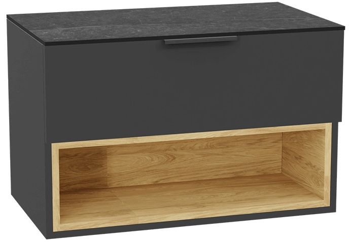 Zestaw Excellent Tuto 2.0 szafka 80 cm podumywalkowa wisząca z blatem szary-dąb-grafit MLEX.2171.K.80.02MA.GRGR