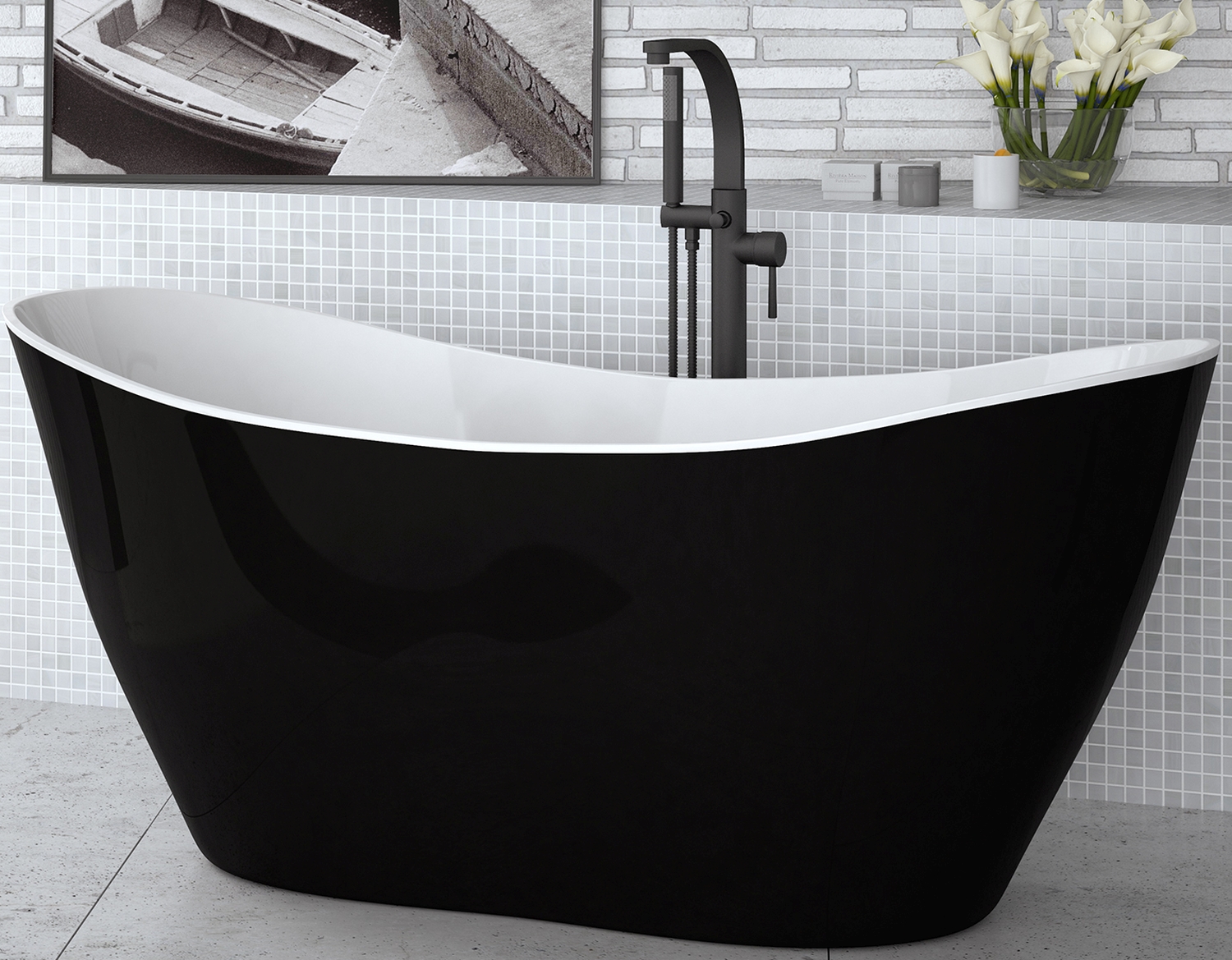 Besco Viya wanna wolnostojąca 158x70,5 cm owalna biała-czarna-dwukolorowa #WMD-160-VBW