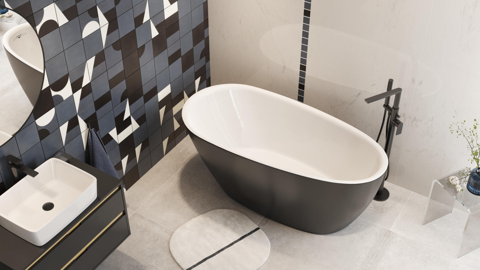 Excellent Olia 2.0 wanna wolnostojąca 160x75 cm owalna biały połysk/czarny mat WAEX.OLI2.16WHBLM