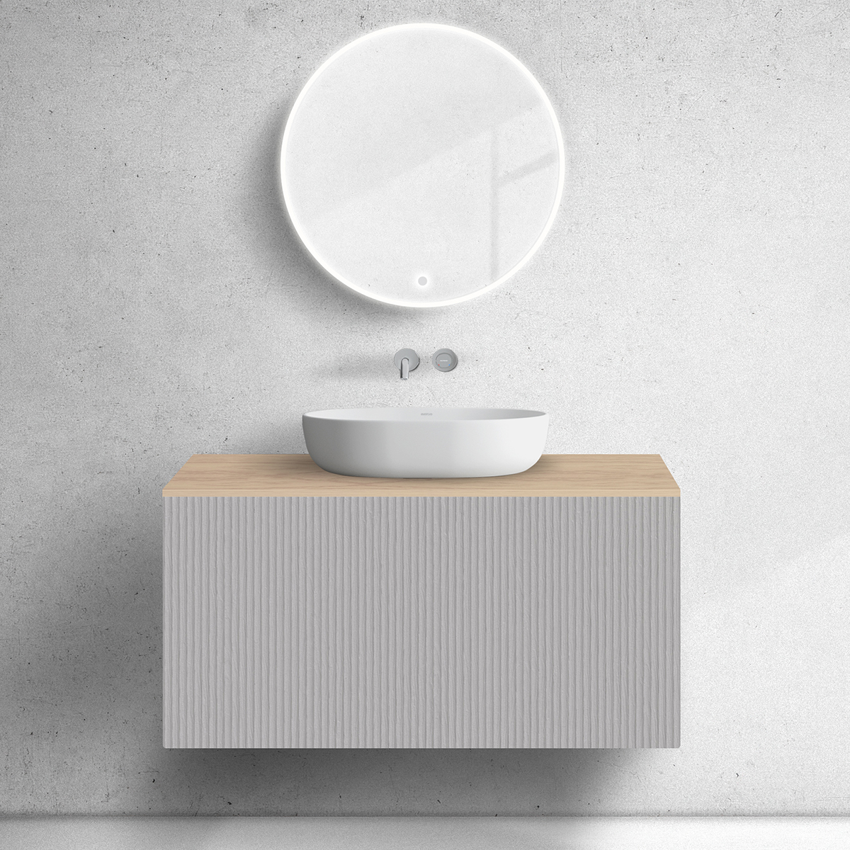 Zestaw Oltens Lun szafka podumywalkowa 100 cm z blatem kaszmir/dąb 68689900