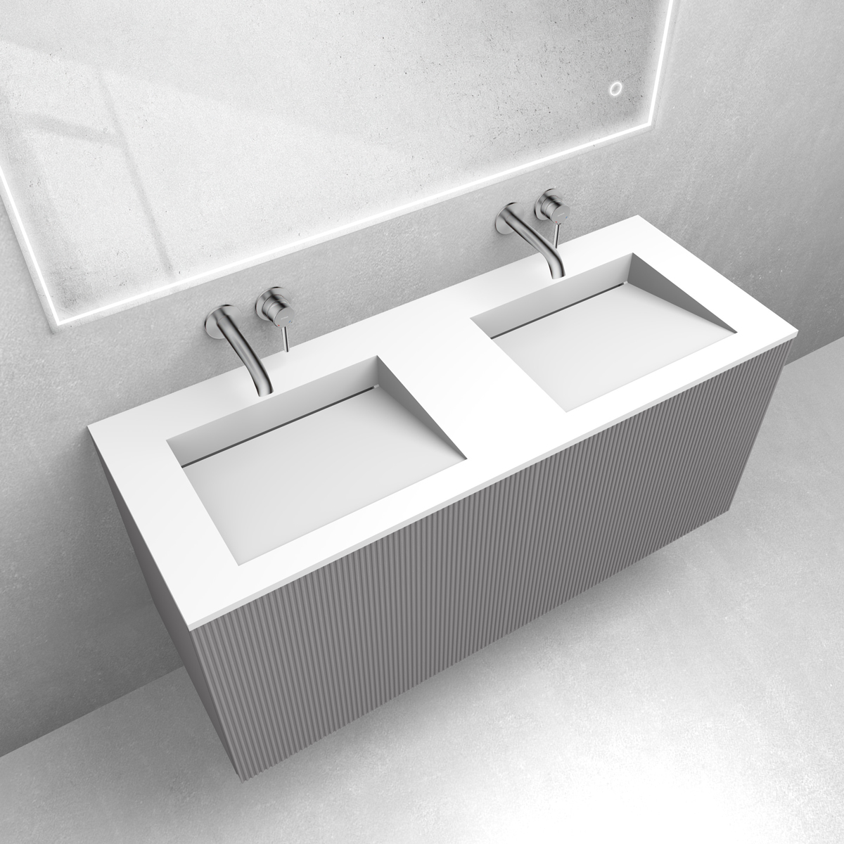 Zestaw Oltens Lun szafka podumywalkowa 120 cm z umywalką Stila LavaForm kaszmir/biały mat 68757900