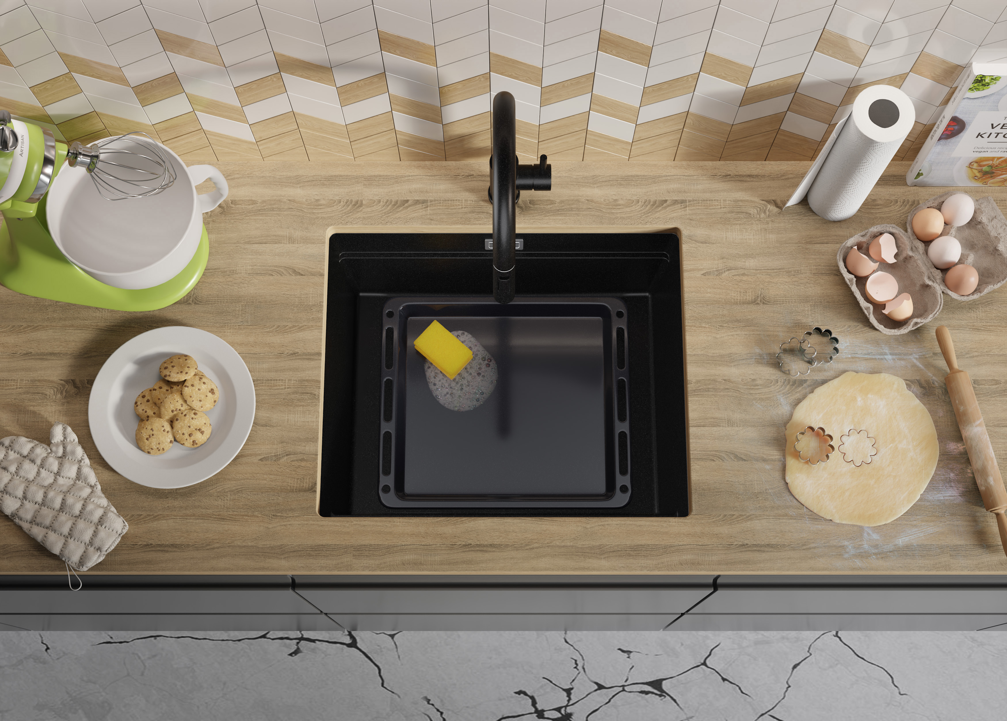 Primagran Praga XXL 60 Level zlewozmywak granitowy 56x47 cm czarny O_OP6KC-001 - Wysyłka w 24h