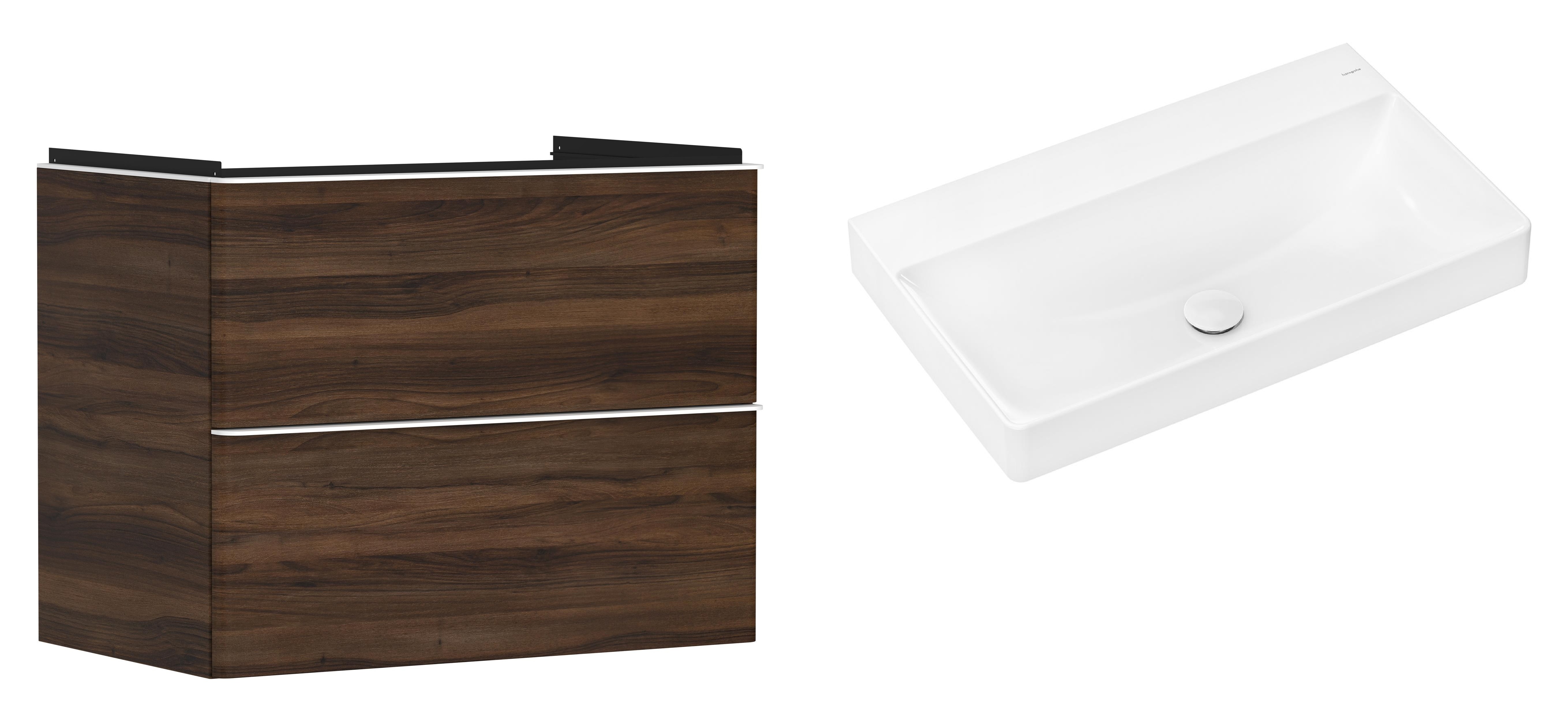 Hansgrohe Xelu Q szafka wisząca z umywalką 80x48 cm ciemny orzech/biały mat/biały (54030700, 61021450)