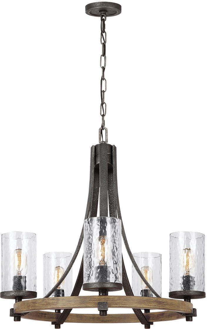 Quintiesse Angelo lampa wisząca 5x60 W ciemne żelazo/postarzane drewno dębowe QN-ANGELO5