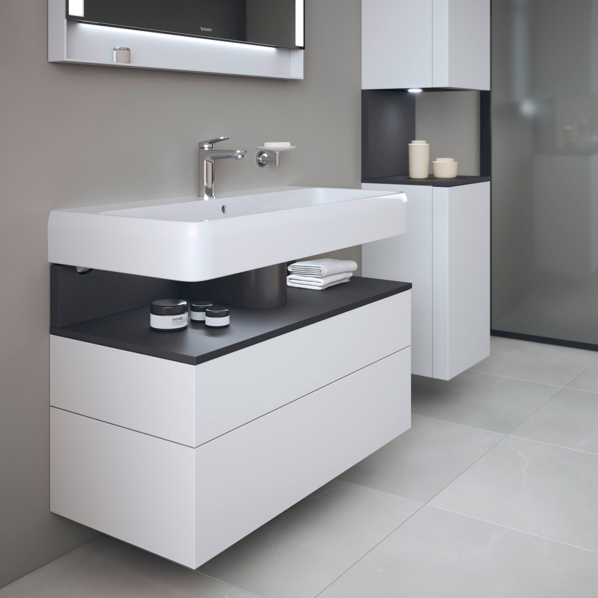 Duravit Qatego szafka 100 cm podumywalkowa wisząca biały mat/grafit QA4395049180010