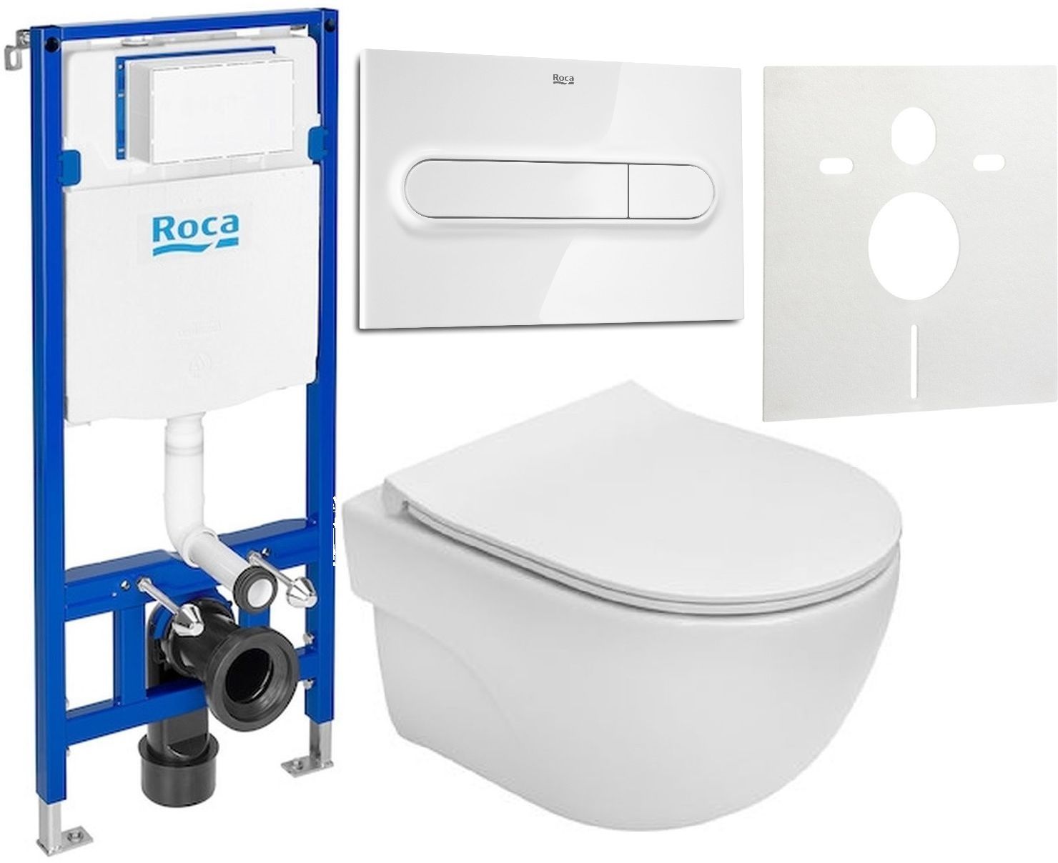 Zestaw Roca Meridian-N Compacto miska WC wisząca Rimless z deską wolnoopadającą i stelaż podtynkowy Duplo One z przyciskiem ... - Wysyłka w 24h