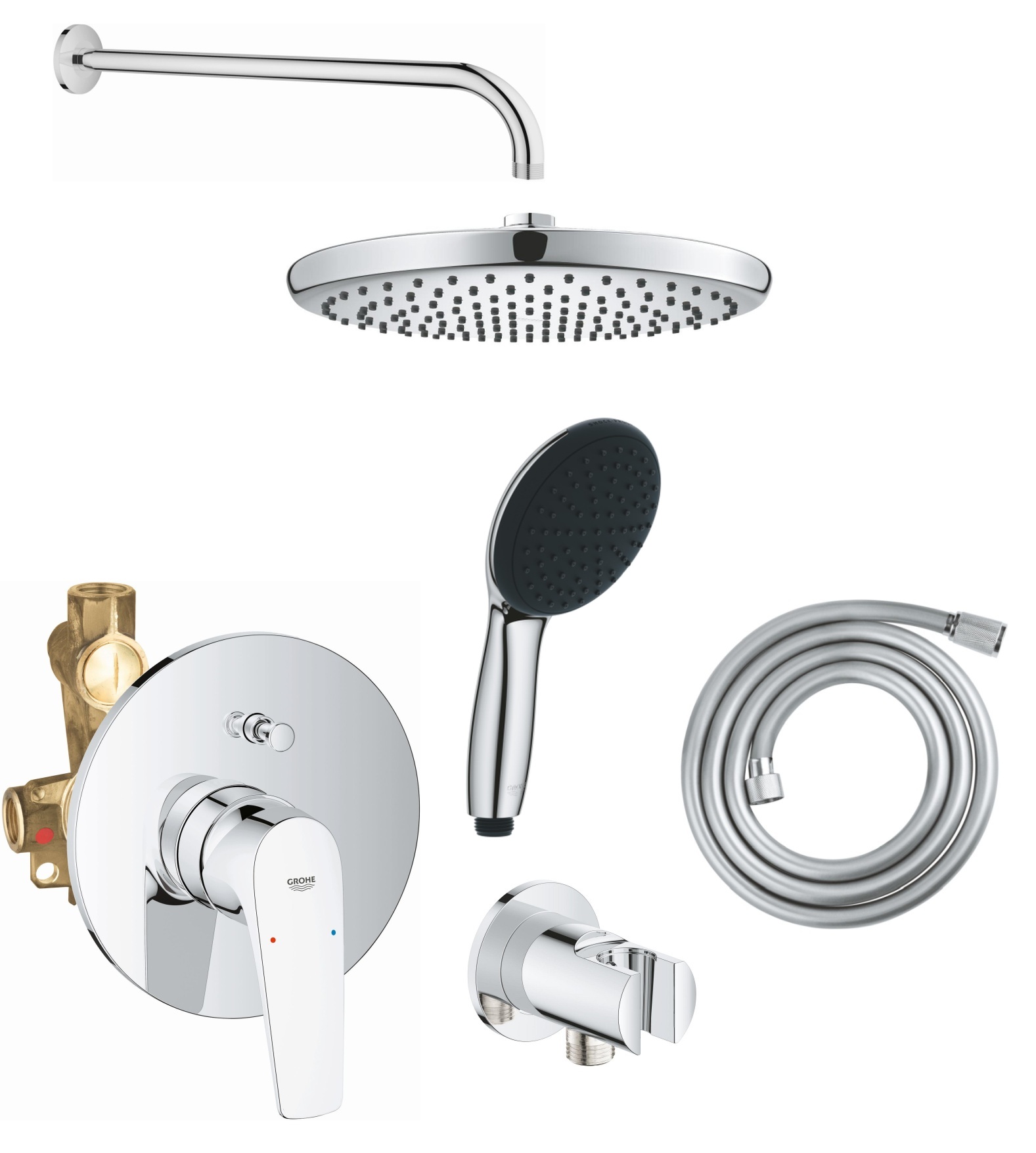 Zestaw Grohe Start Flow bateria wannowo-prysznicowa podtynkowa z deszczownicą i zestawem prysznicowym chrom (29117000, 28741002, 26815000, ...
