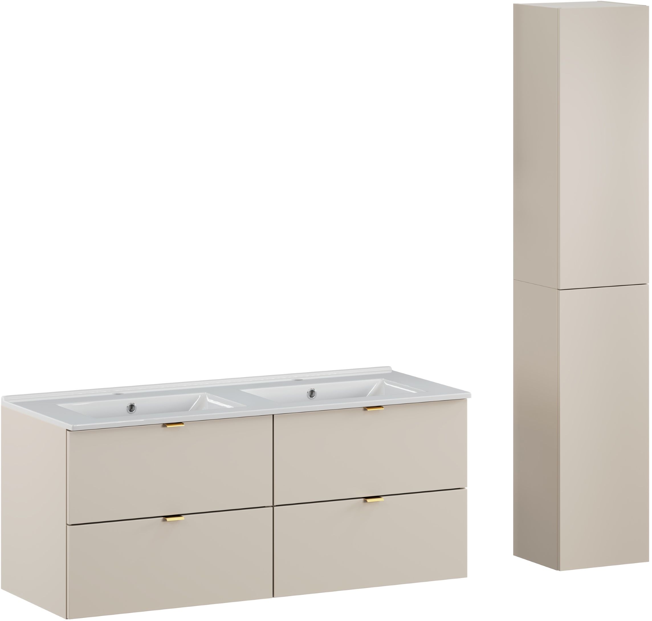 Zestaw Comad Dalia Cashmere szafki 60+60 cm podumywalkowe z umywalką Lava i dwie szafki boczne kaszmir/biały SET-DC 120CM UM. LAVA HC