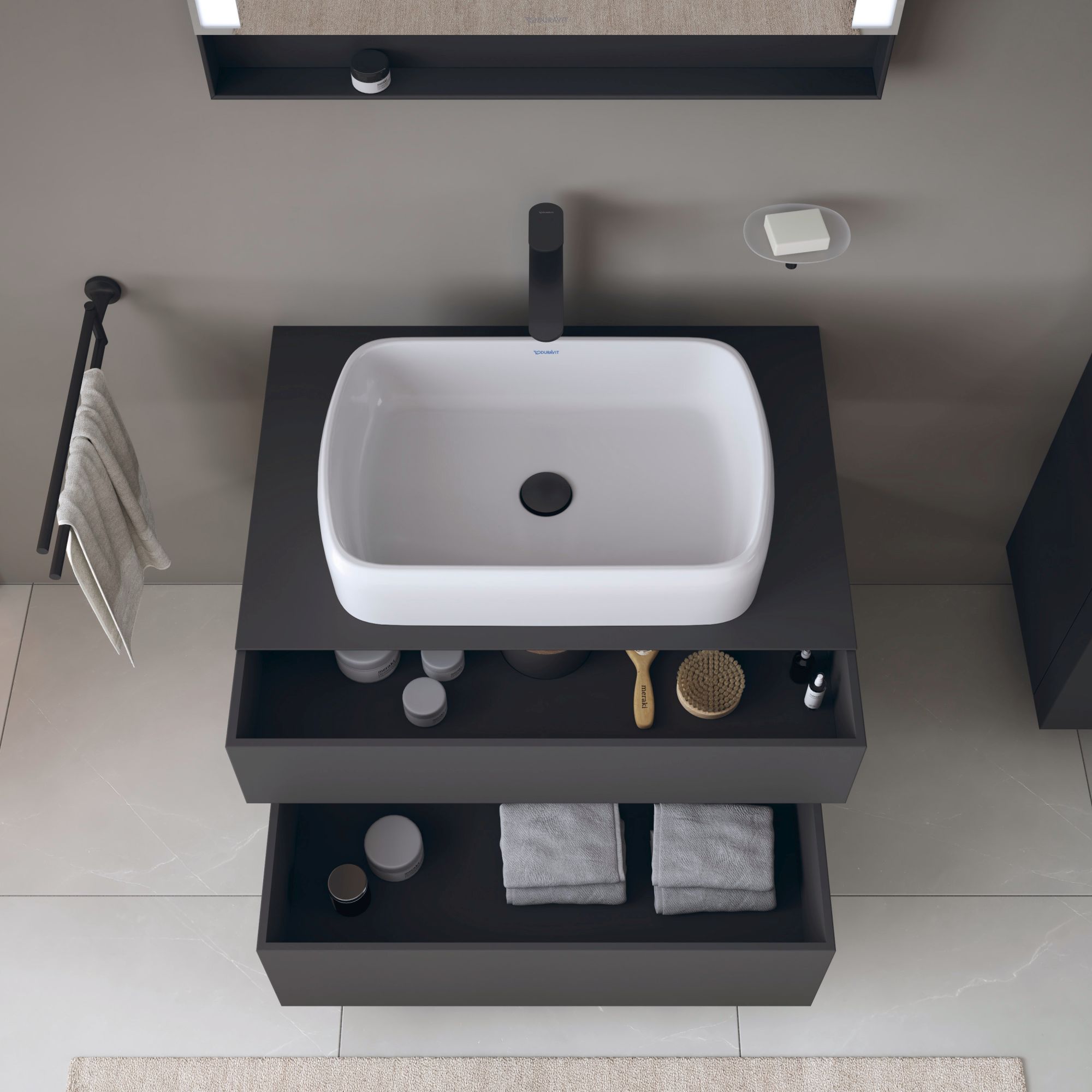 Duravit Qatego szafka 80 cm podumywalkowa wisząca grafit mat/dąb QA4730055490010