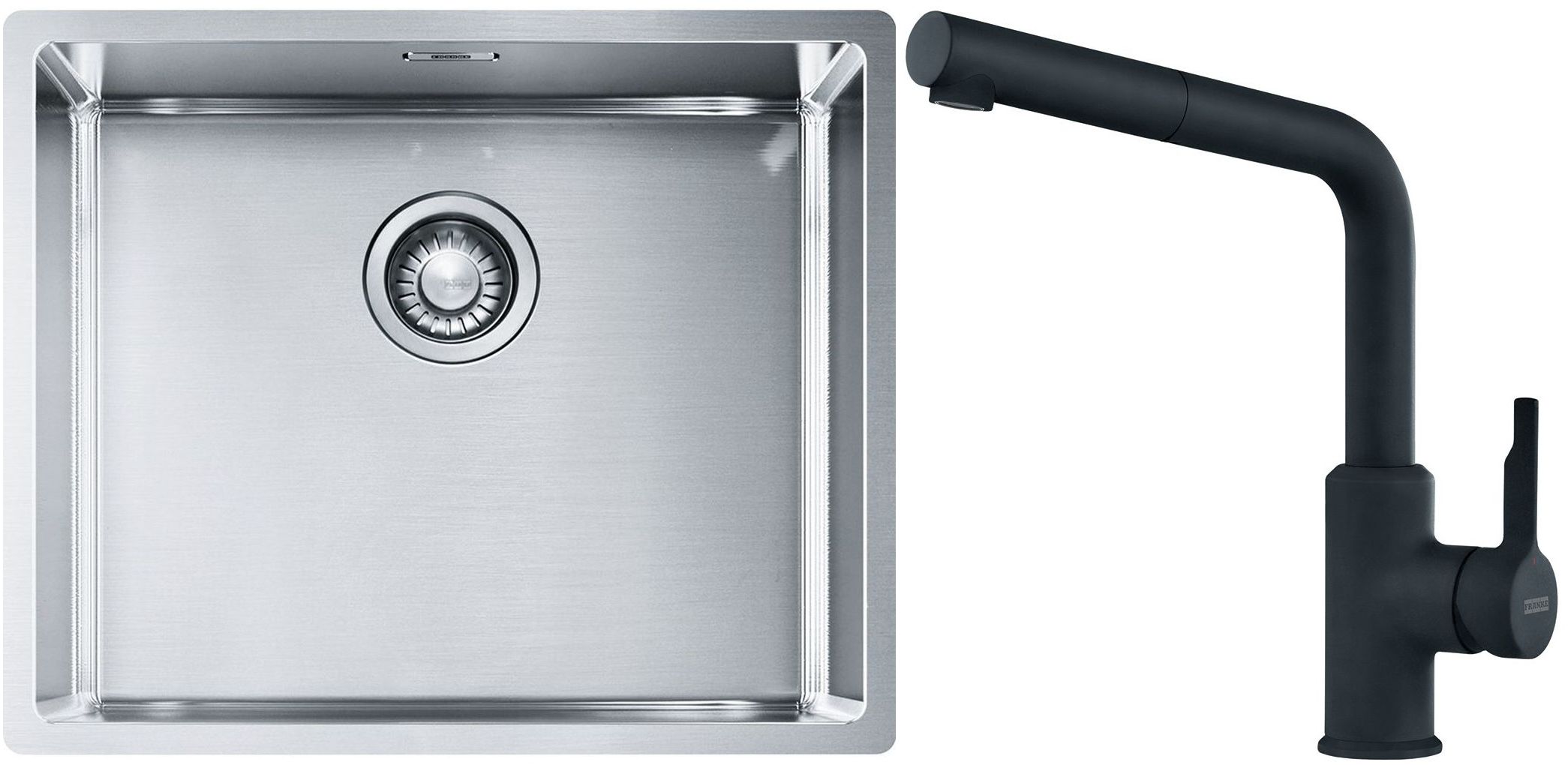 Franke Box BXX 110-50/BXX 210-50 zlewozmywak 54x45 cm stalowy z baterią kuchenną Urban czarny mat (1270453656, 1150627523)