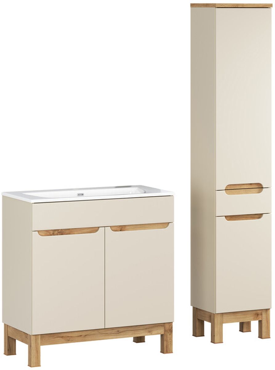 Comad Bali Cashmere zestaw meblowy 80 cm szafka stojąca z umywalką Sky i szafka wysoka boczna kaszmir/biały SET-BAC 80CM SKY HC - Wysyłka w 24h