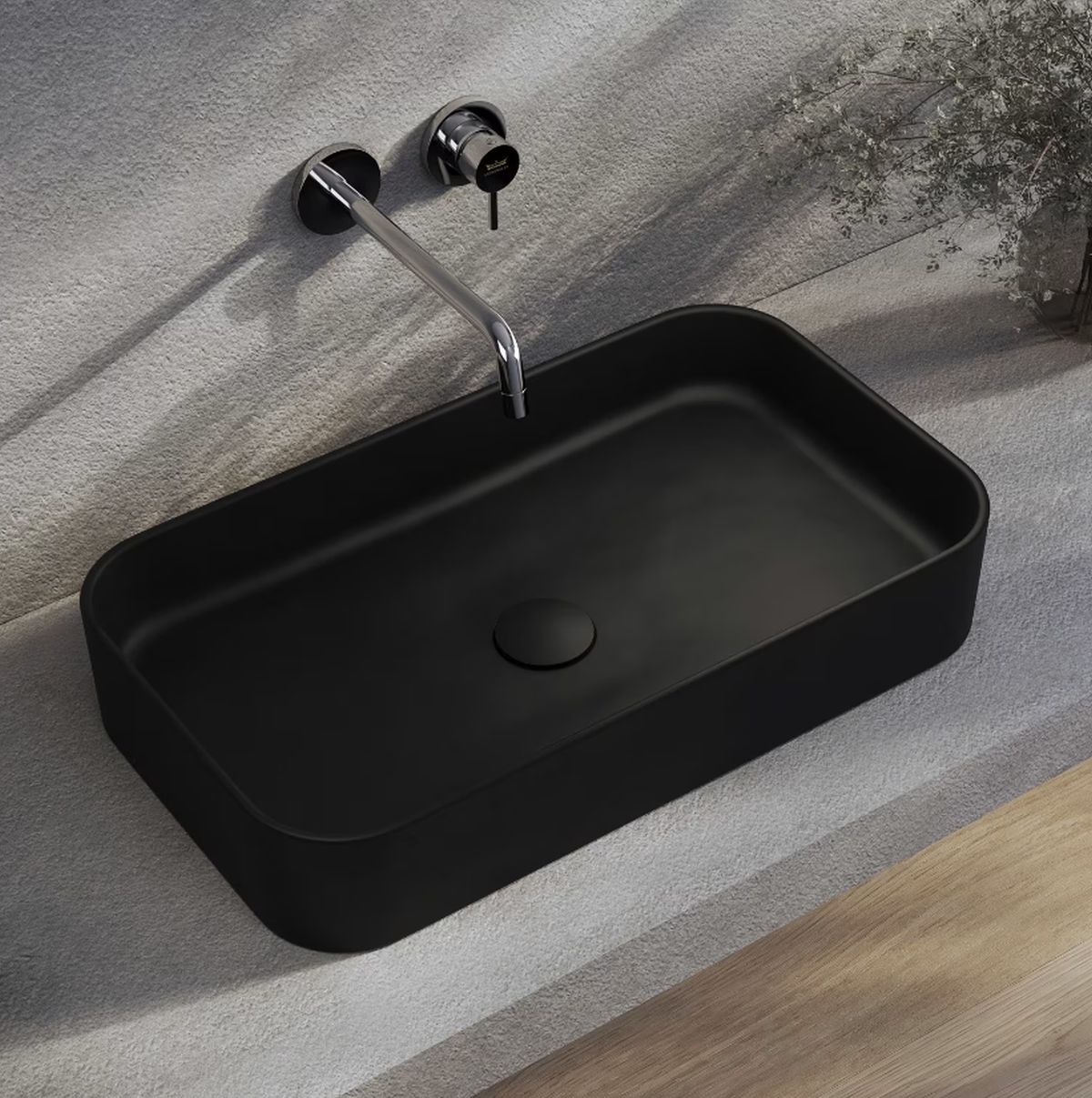 Kronenbach Cube Black Edition umywalka 60,5x35 cm prostokątna nablatowa czarny mat KB144630BK