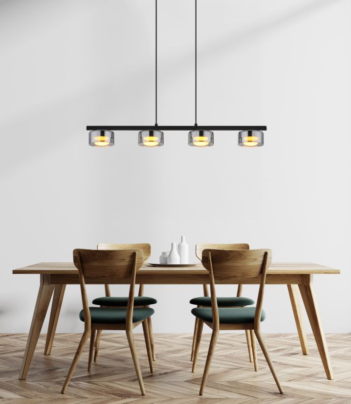 Globo Lighting Higgins lampa wisząca 4x6 W czarna/przydymiona 16055-4HS