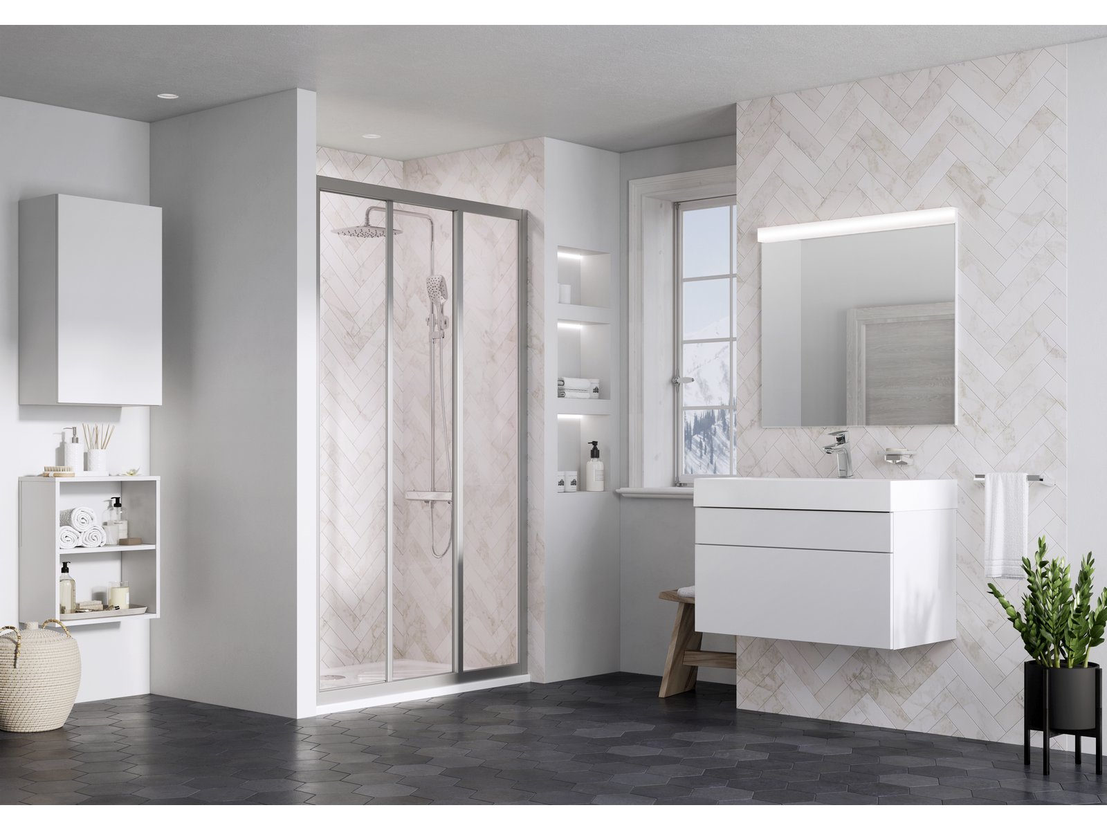 Ravak Supernova drzwi prysznicowe 90 cm rozsuwane satyna mat/szkło przezroczyste 00V70UR2Z1