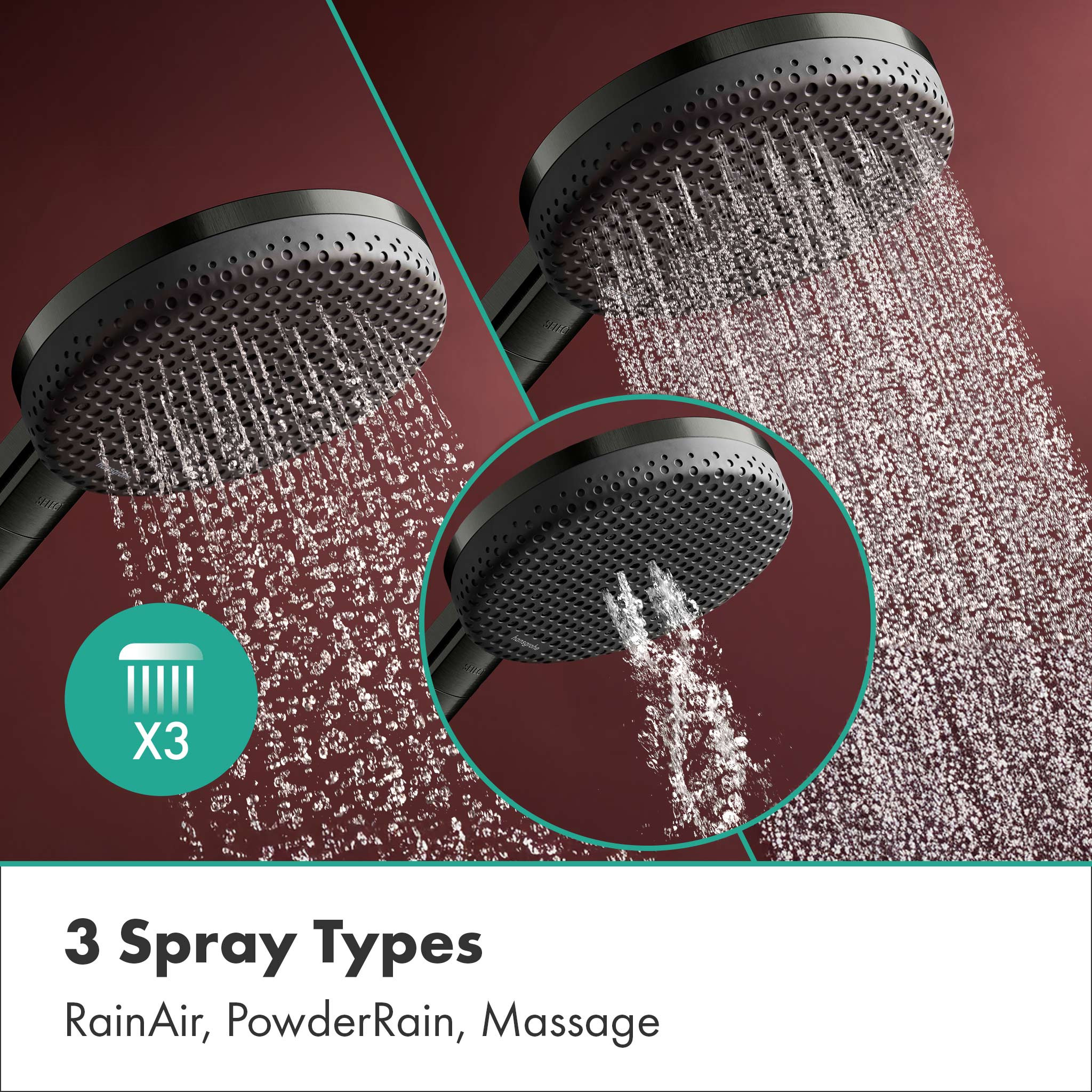 Hansgrohe Raindance Alive S Puro EcoSmart zestaw prysznicowy ścienny termostatyczny z deszczownicą czarny chrom szczotkowany 24593340