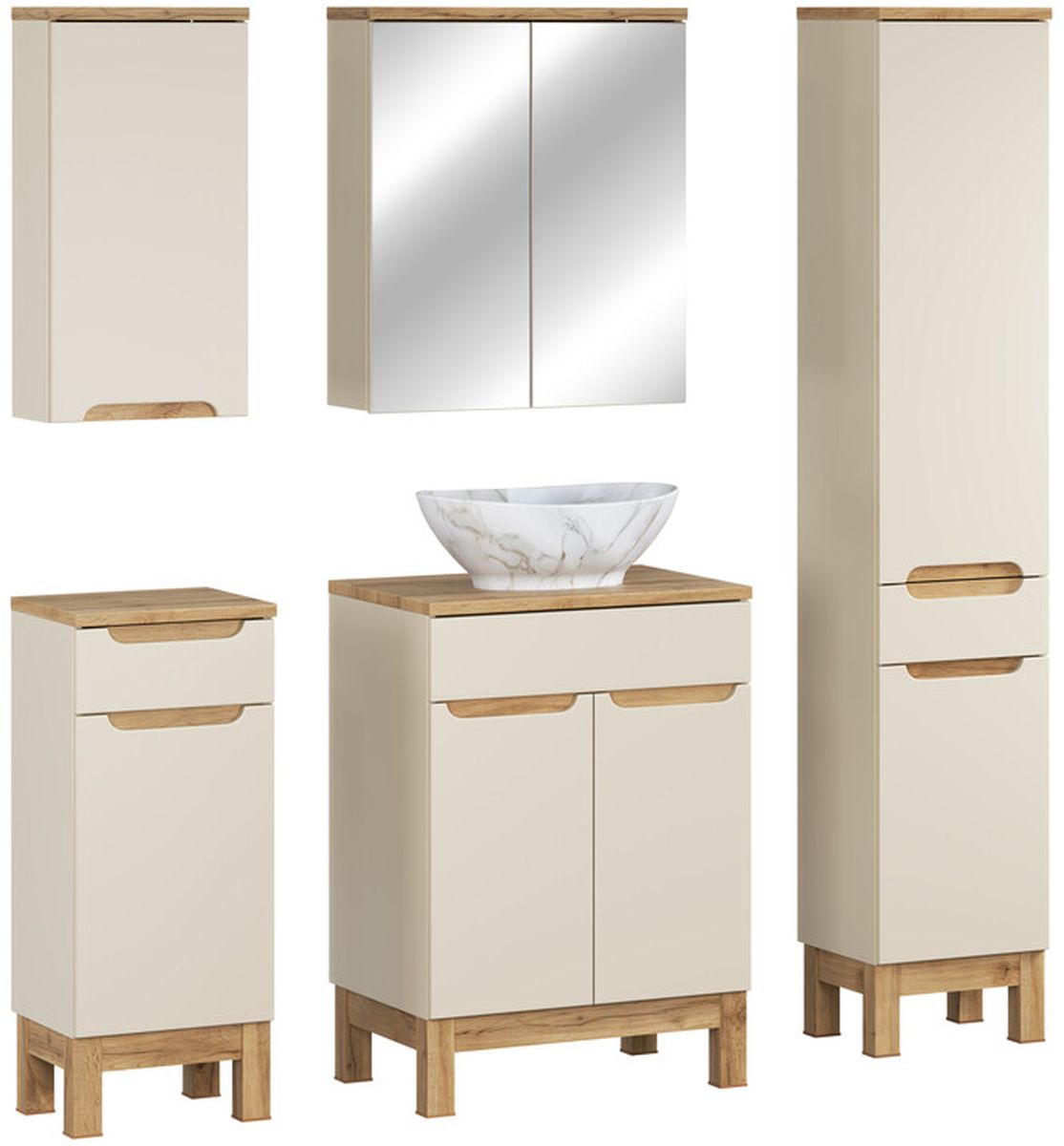 Comad Bali Cashmere zestaw meblowy 60 cm szafka stojąca z umywalką Pati i szafki boczne stojące/wiszące/lustrzana kaszmir/biały ...