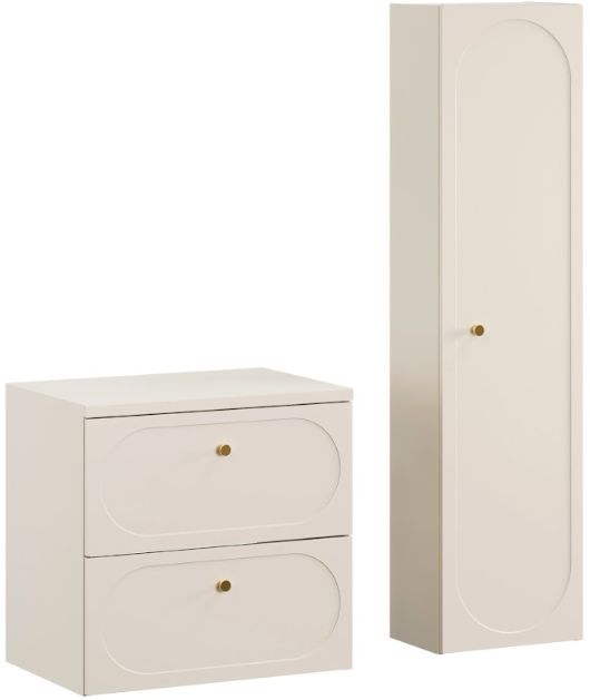 Zestaw Comad Donna Sand szafka 60 cm podumywalkowa wisząca z blatem i szafka boczna wysoka beż piaskowy SET-DS B SAND 60CM HC