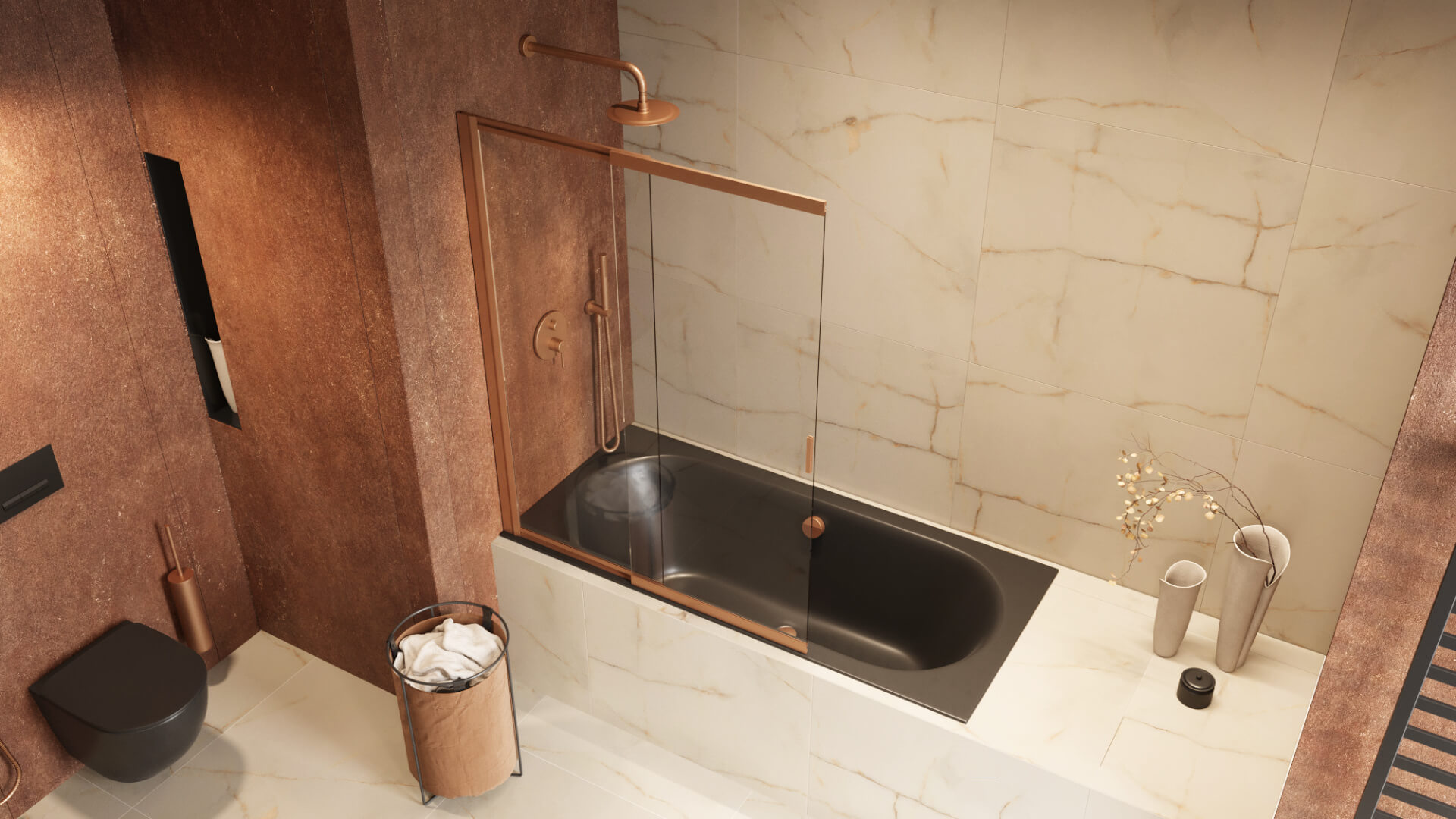 Excellent Liner parawan nawannowy 110 cm 2-częściowy miedź szczotkowana/szkło przezroczyste KAEX.2960.1100.LP - Wysyłka w 24h