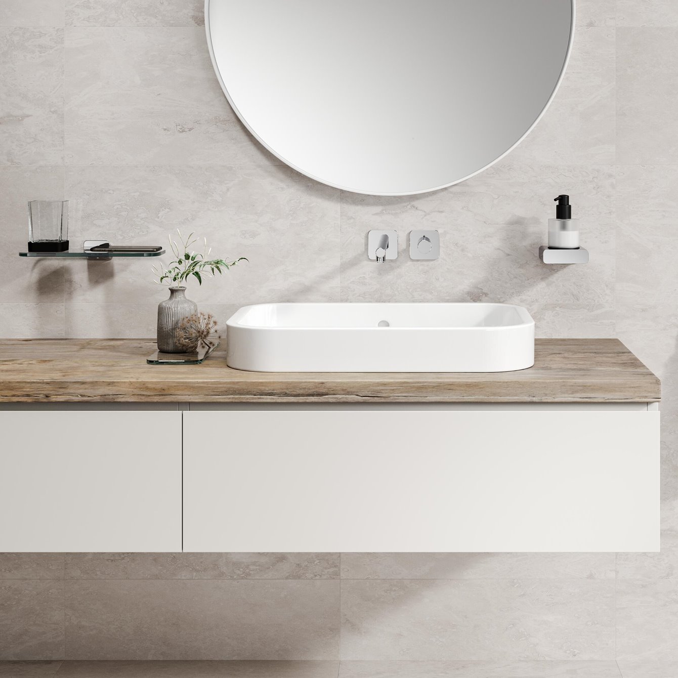 Geesa Shift półka szklana 30 cm z kubkiem na szczoteczki szkło przezroczyste/chrom 919902-02