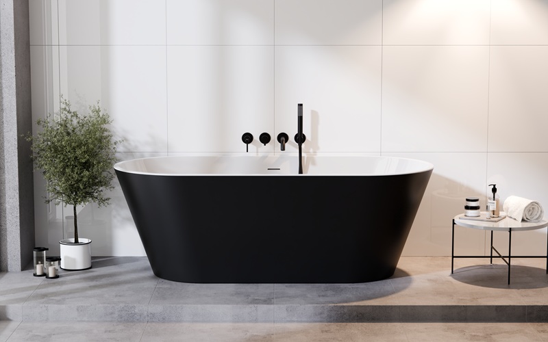 Besco Deeva wanna wolnostojąca 170x80 cm owalna biała-czarna #WWA-170DMBB