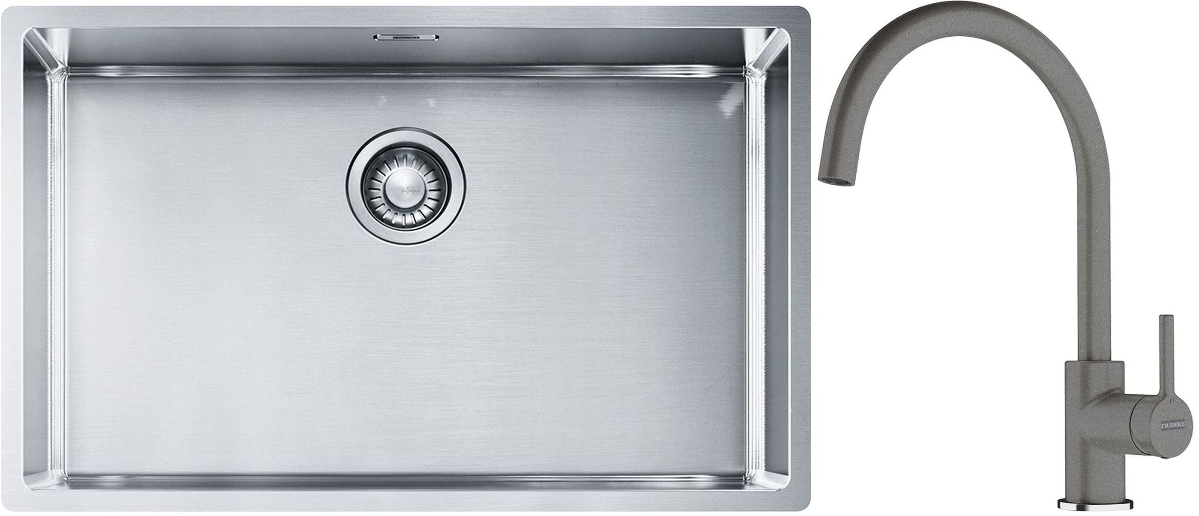 Franke Box BXX 210/110-68 zlewozmywak 72,5x45 cm stalowy z baterią kuchenną Lina kamienny szary (1270453658, 1150626022)