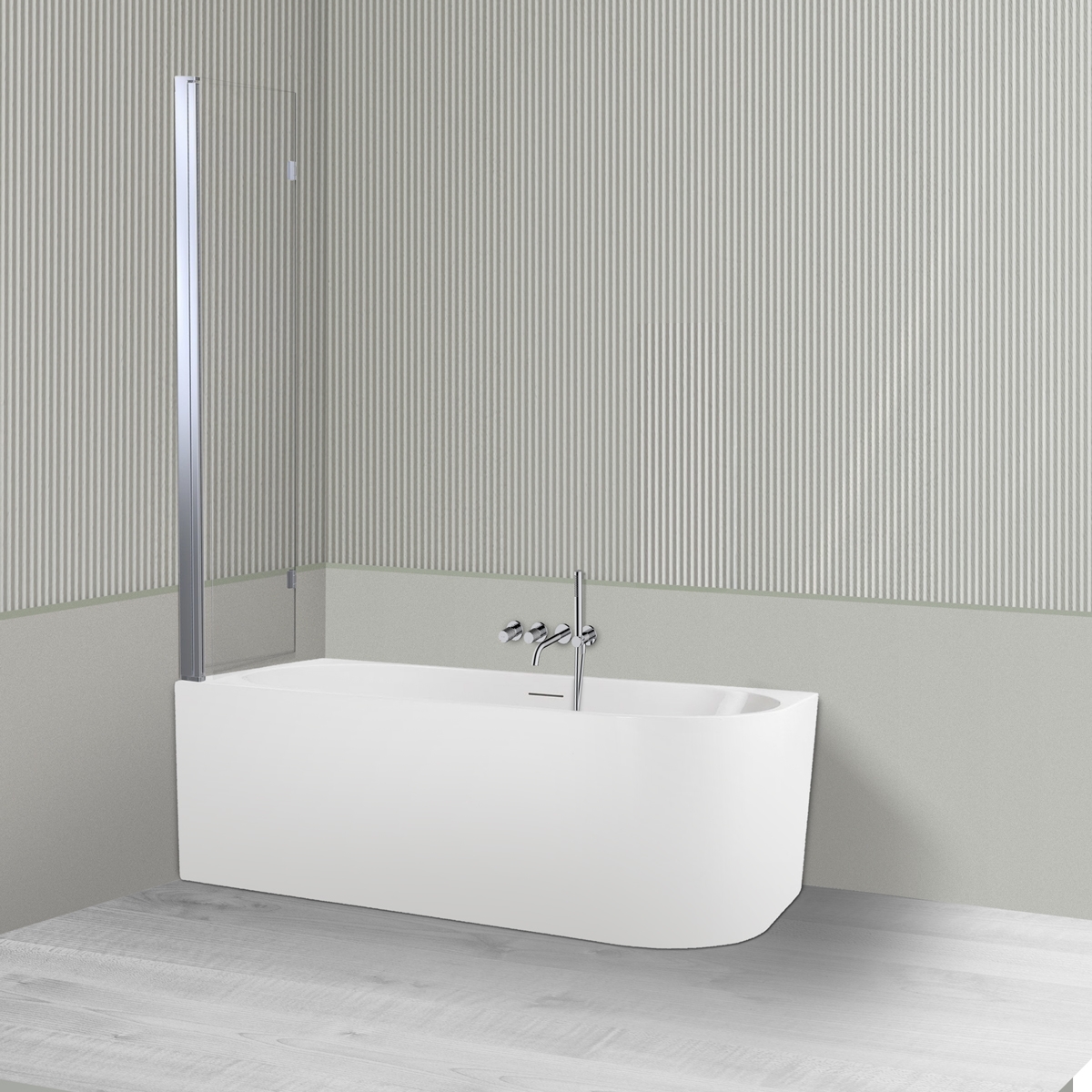 Oltens Delva Sela zestaw wanna wolnostojąca narożna 150x75 cm akrylowa lewa biała z parawanem nawannowym 115 cm 2-częściowy chrom ... - Wysyłka w 24h