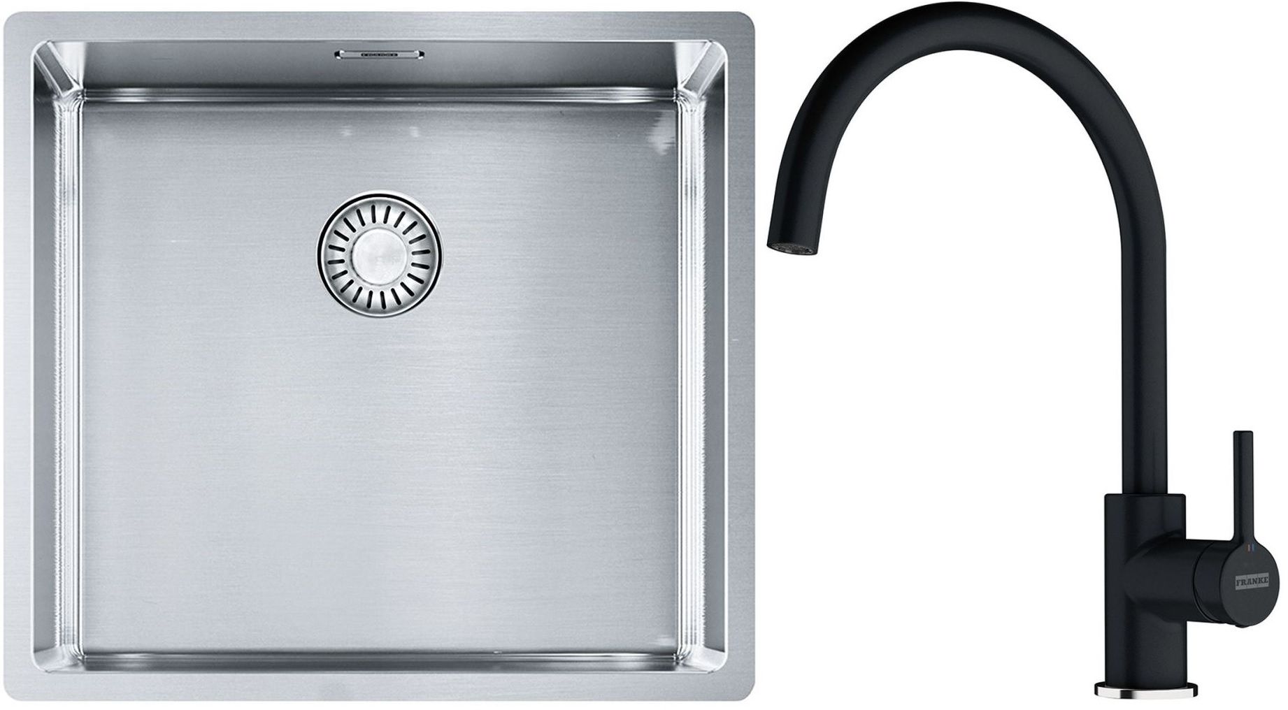 Franke Box BXX 210/110-45 zlewozmywak 49x45 cm stalowy z baterią kuchenną Lina onyx (1270453655, 1150626020)