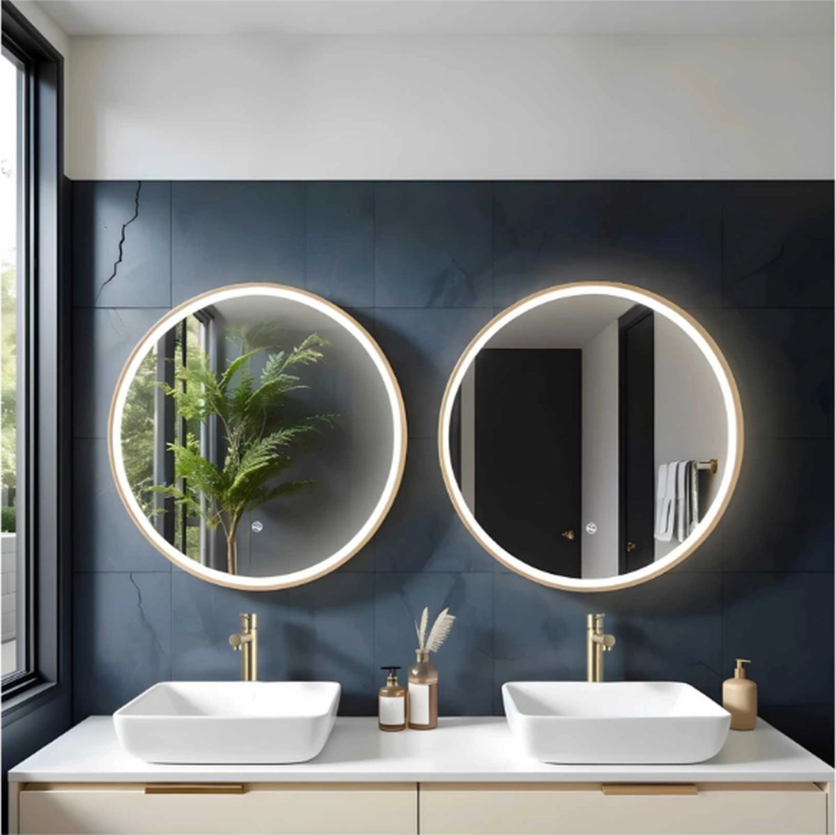 Corsan Tondo lustro 70x70 cm okrągłe z oświetleniem z matą grzewczą złoty L0070BGL