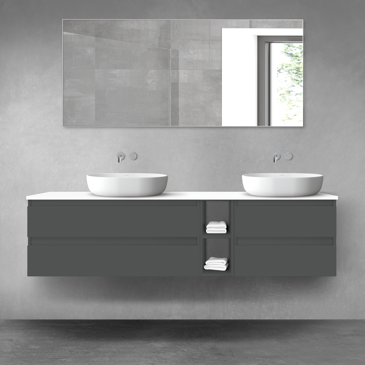 Oltens Vernal zestaw mebli łazienkowych 180 cm z blatem grafit mat//biały połysk 68639400 - Wysyłka w 24h