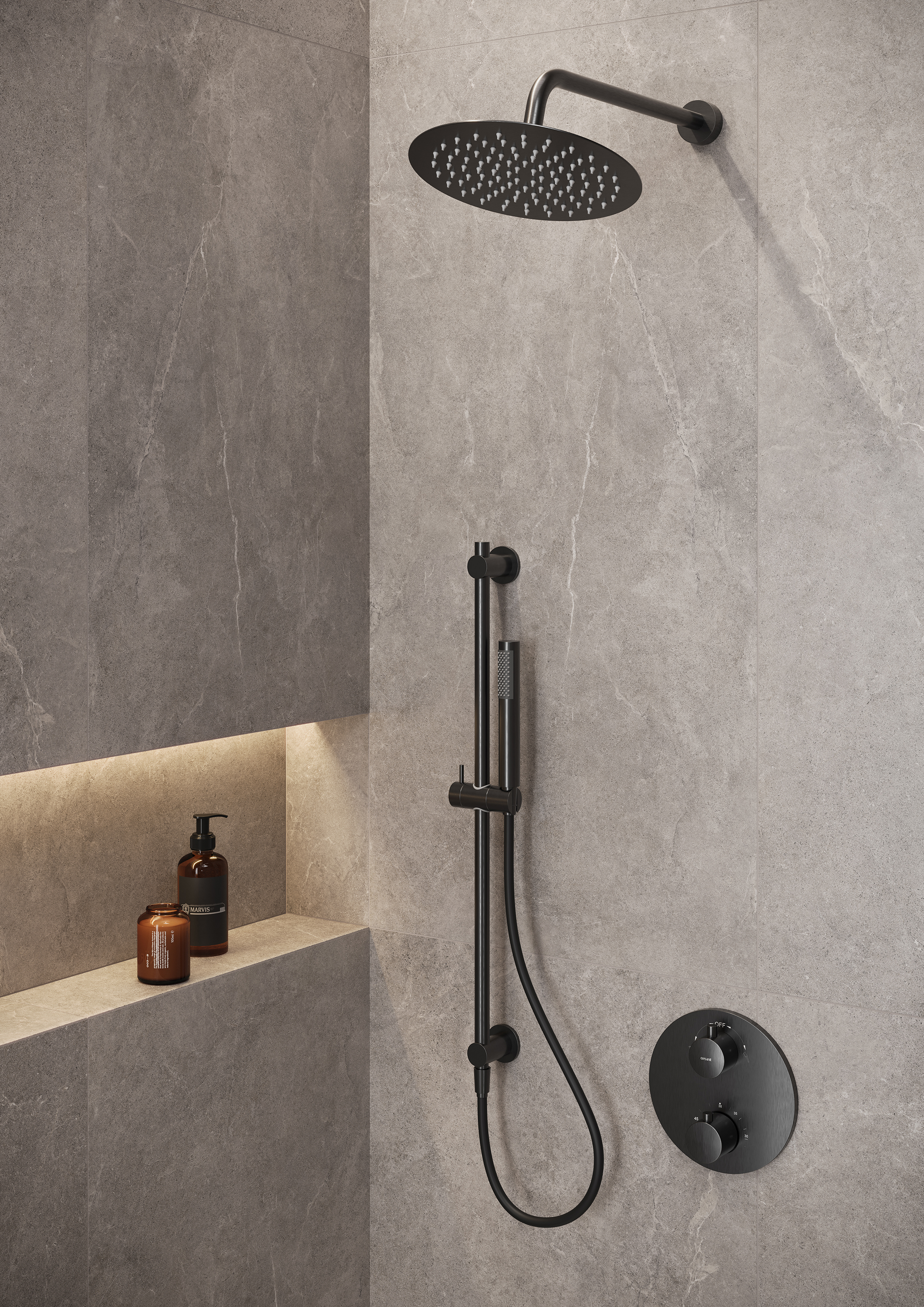 Cersanit Zen zestaw prysznicowy podtynkowy termostatyczny z deszczownicą czarny-gun metal S952-046