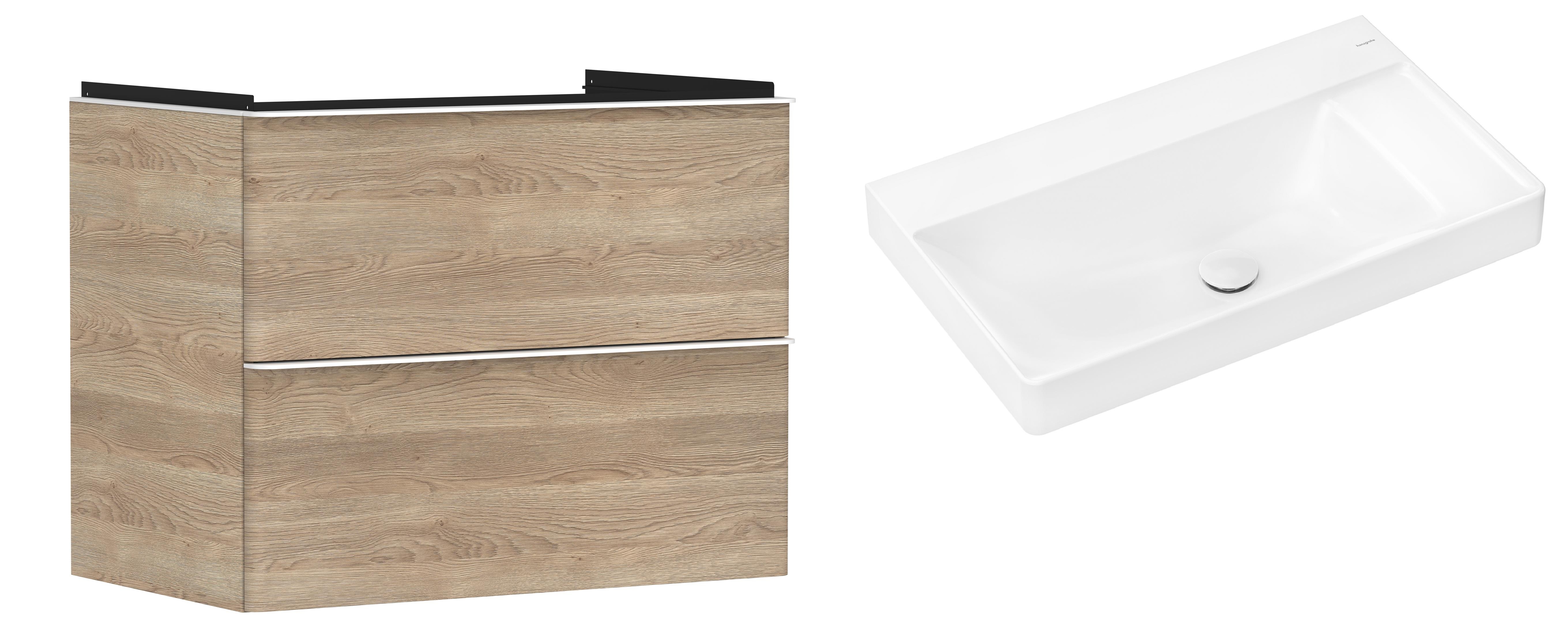 Hansgrohe Xelu Q szafka wisząca z umywalką 80x48 cm naturalny dąb/biały mat/biały (54029700, 61026450)