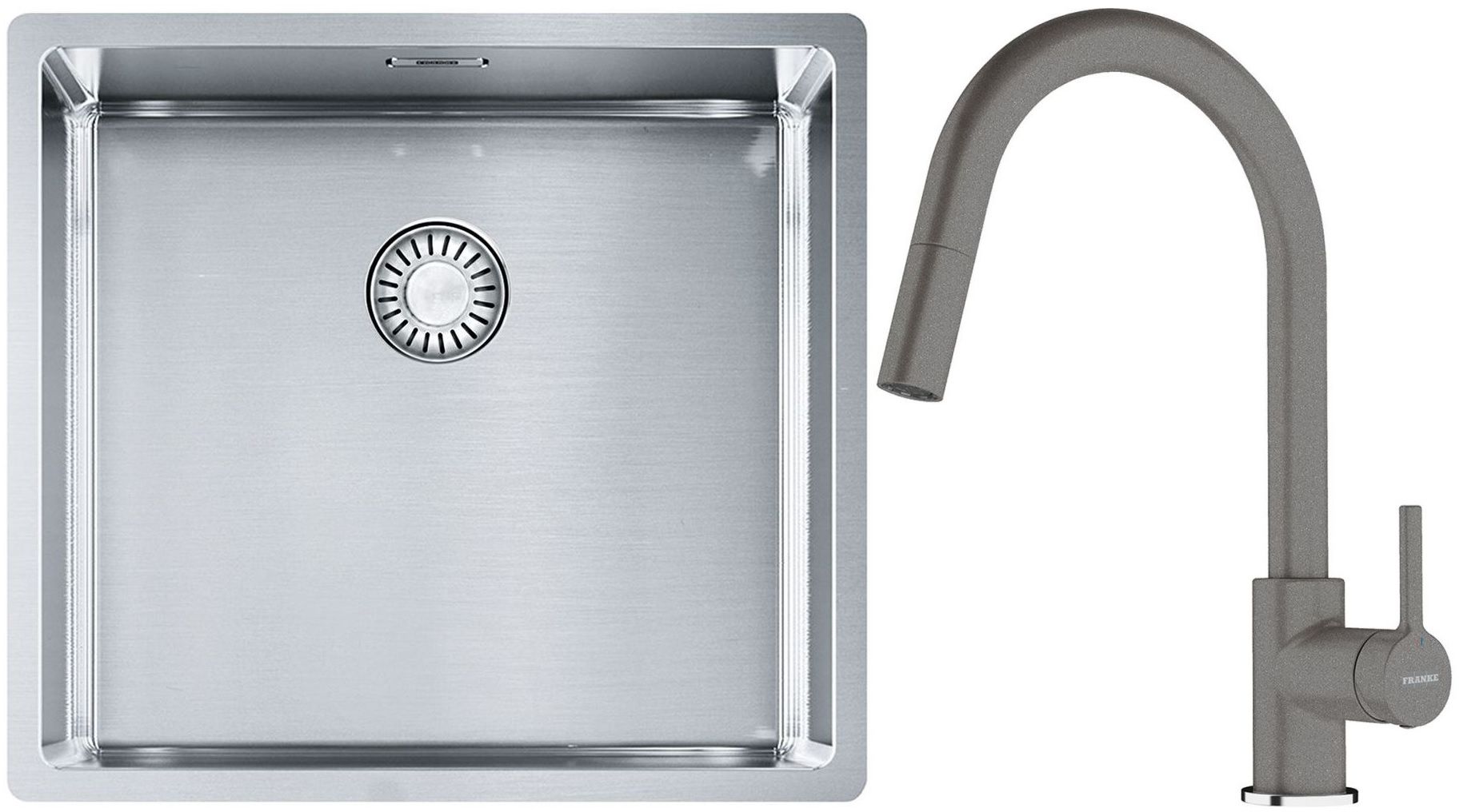 Franke Box BXX 210/110-45 zlewozmywak 49x45 cm stalowy z baterią kuchenną Lina kamienny szary (1270453655, 1150626057)