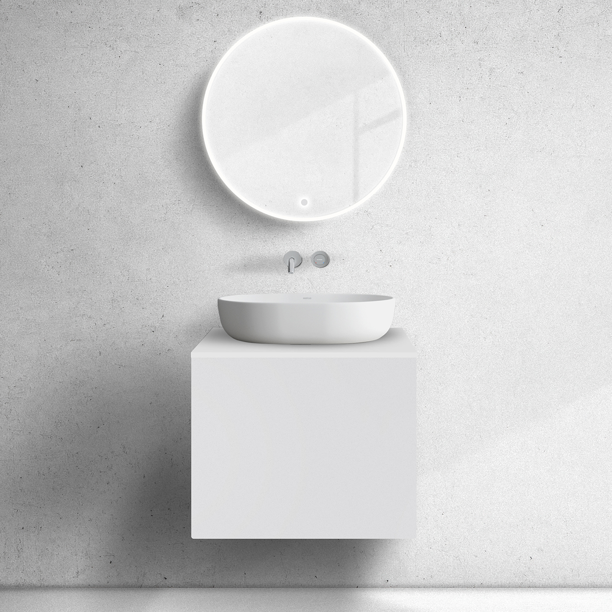 Zestaw Oltens Lun szafka podumywalkowa 60 cm z blatem biały mat 68734000