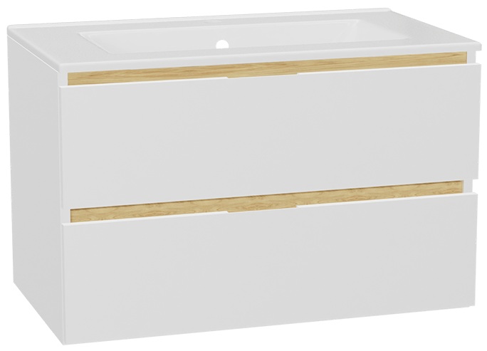 Zestaw Excellent Tuto 2.0 szafka 80 cm podumywalkowa wisząca z umywalką As biały-dąb/biały MLEX.2172.K.80.0136.WHWH