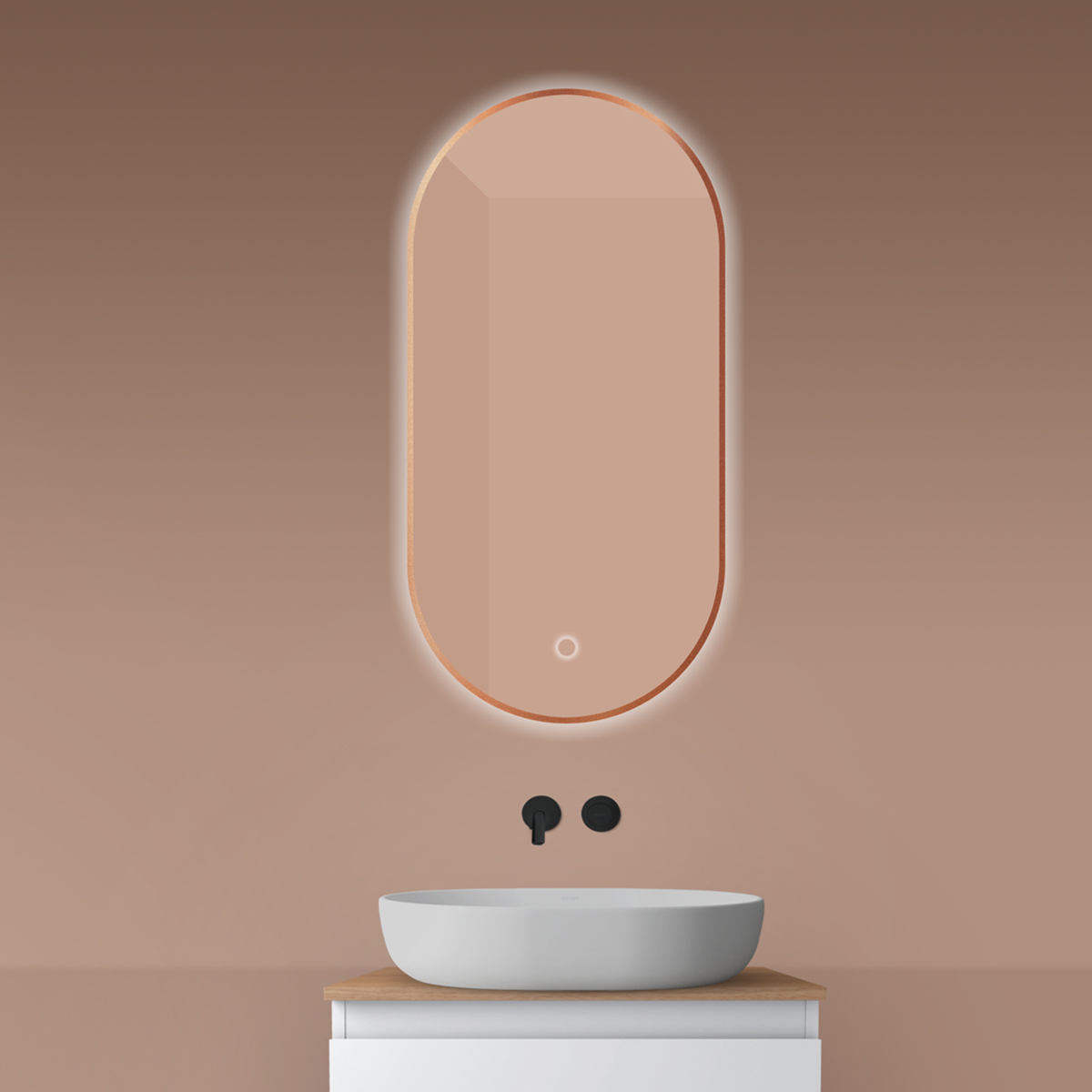 Oltens Nordlis lustro 50x100 cm owalne z oświetleniem od tyłu z matą grzewczą miedź szczotkowana 64129610