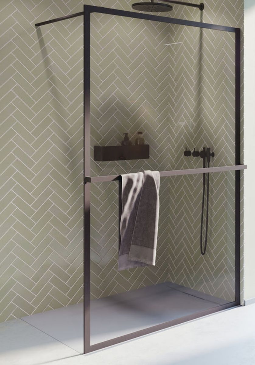 Riho Lucid GD400 Walk-In ścianka prysznicowa 90 cm wolnostojąca czarny mat/szkło przezroczyste G005025121