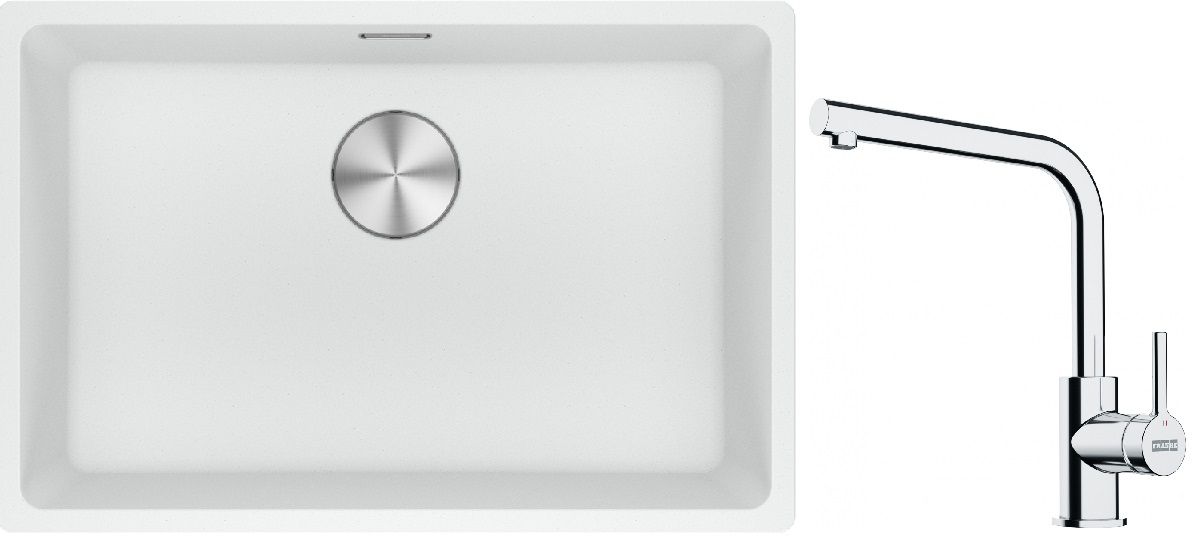 Franke Maris MRG 110-62 zlewozmywak 62x40 cm Fragranite biały polarny z baterią kuchenną Lina chrom (1250687259, 1150693230)