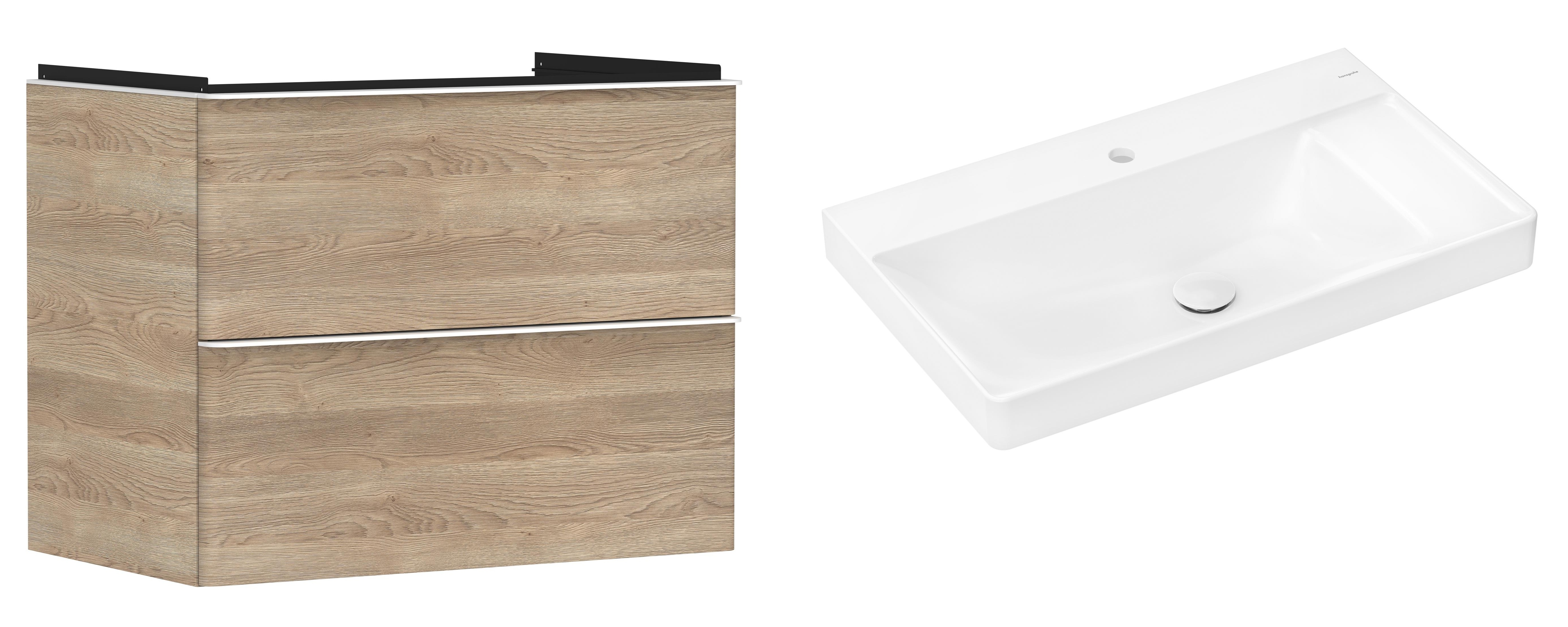 Hansgrohe Xelu Q szafka wisząca z umywalką 80x48 cm naturalny dąb/biały mat/biały (54029700, 61024450)