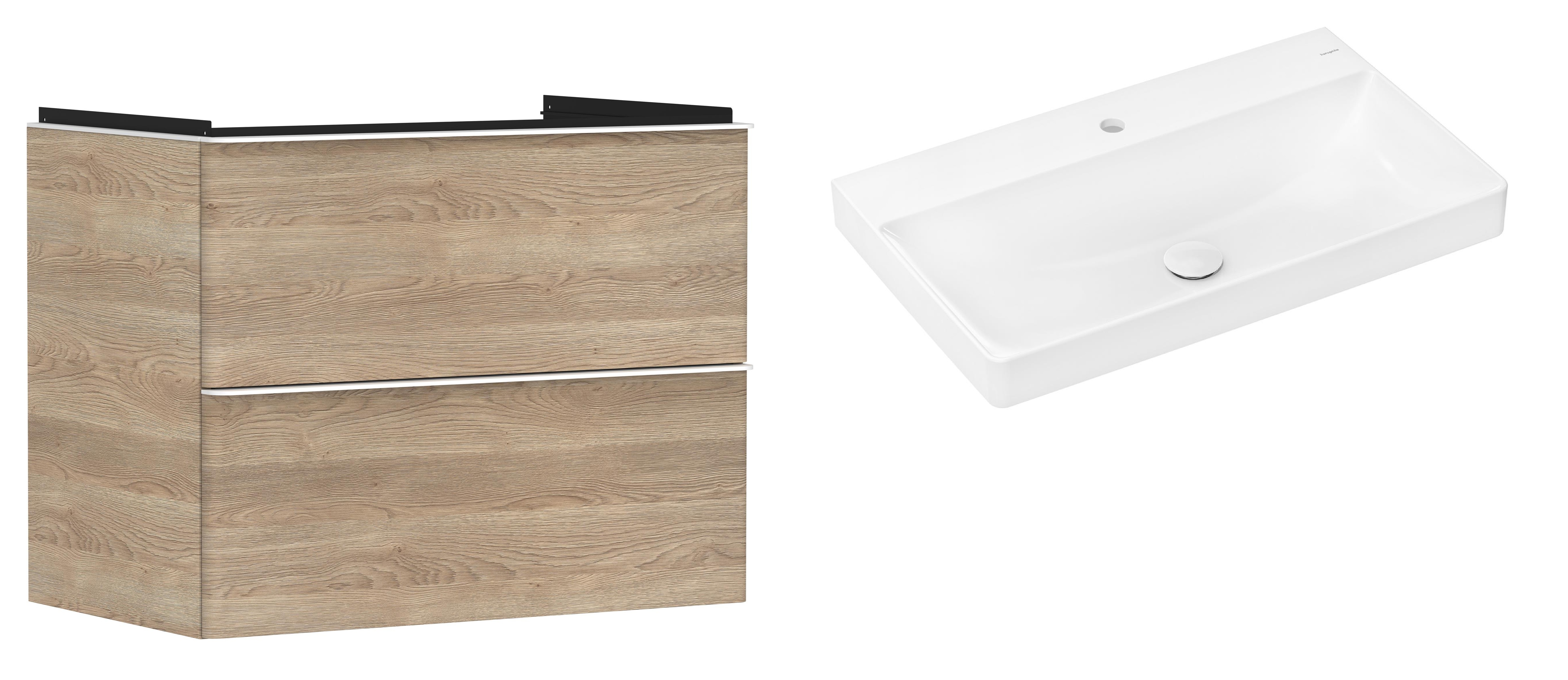 Hansgrohe Xelu Q szafka wisząca z umywalką 80x48 cm naturalny dąb/biały mat/biały (54029700, 61020450)