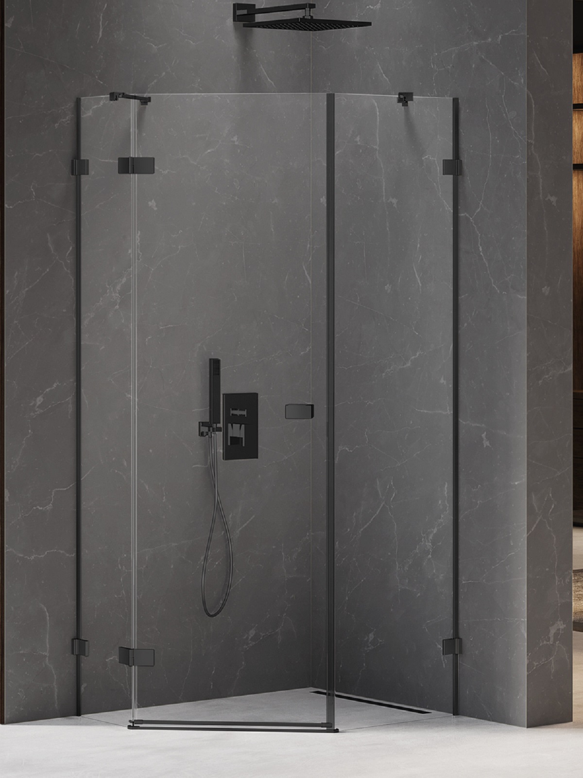 New Trendy Avexa Black kabina prysznicowa 100x80 cm pięciokątna lewa czarny mat/szkło przezroczyste EXK-3882