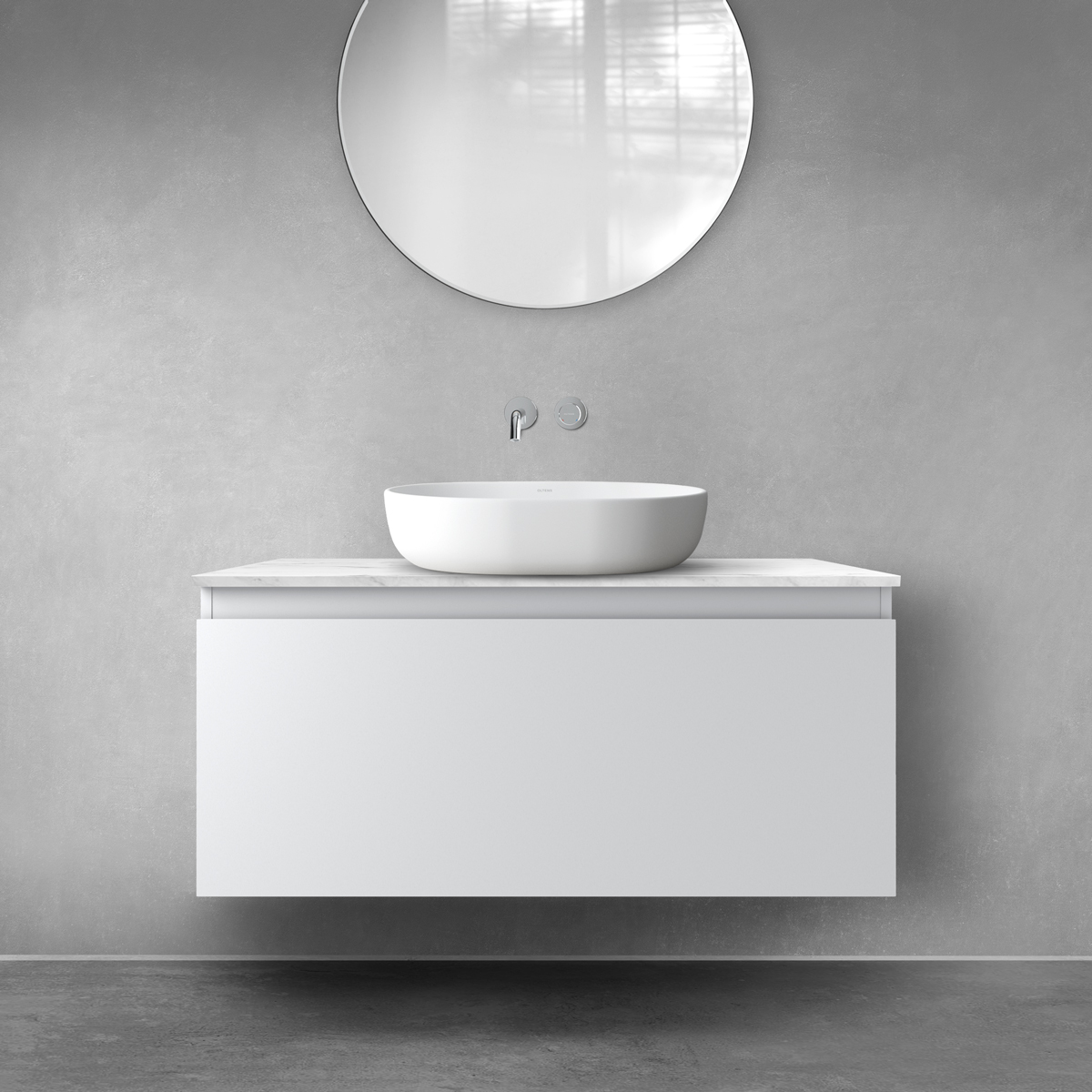 Zestaw Oltens Vernal szafka 100 cm podumywalkowa wisząca z blatem Tera szary mat/jasny marmur 68712700 - Wysyłka w 24h