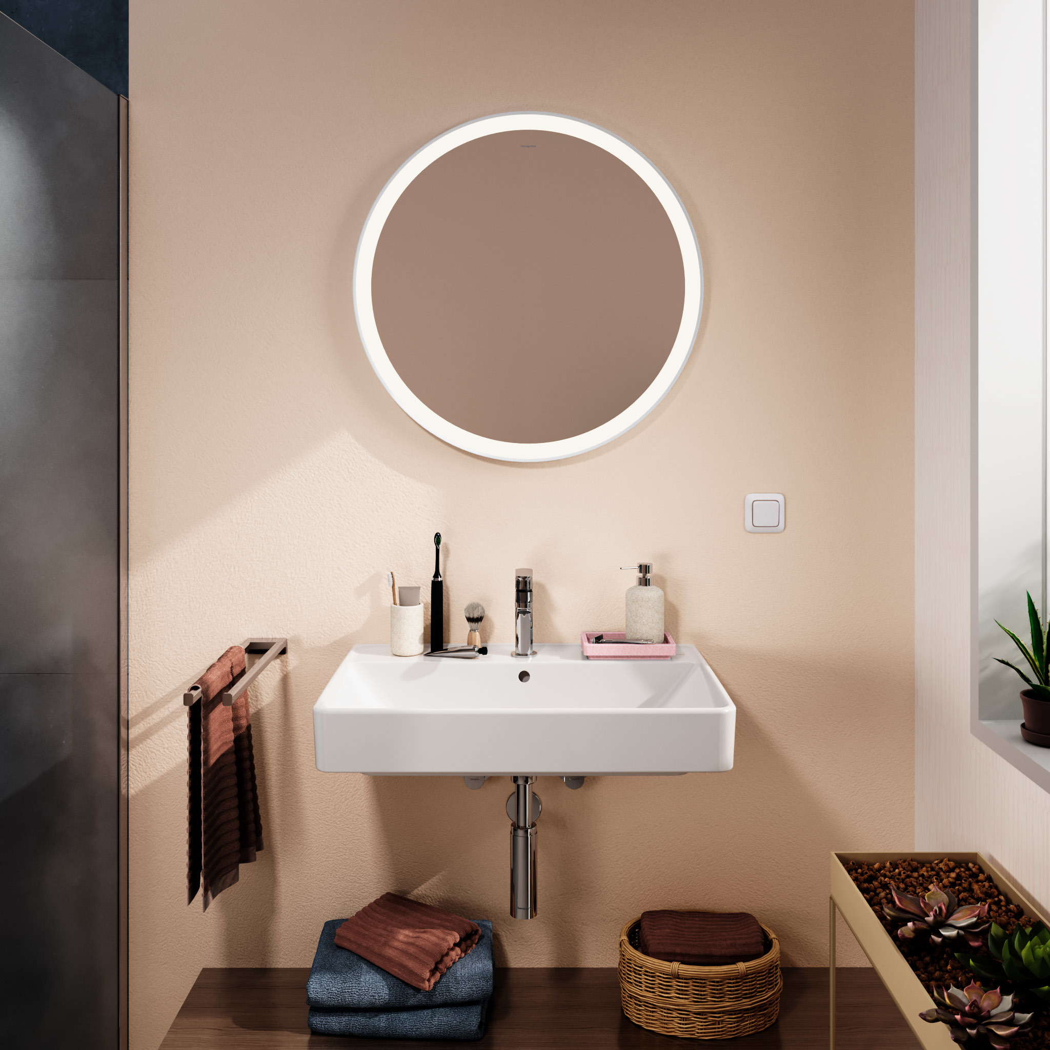 Hansgrohe Xarita Lite S lustro 70x70 cm okrągłe z oświetleniem biały mat 54966700