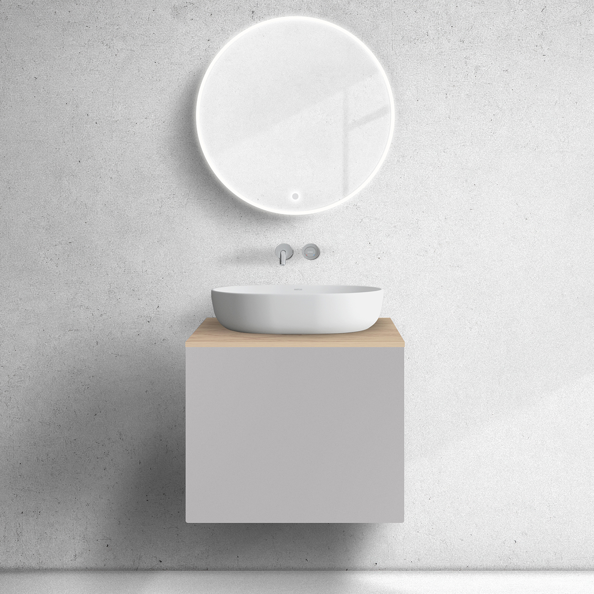 Zestaw Oltens Lun szafka podumywalkowa 60 cm z blatem kaszmir/dąb 68691900